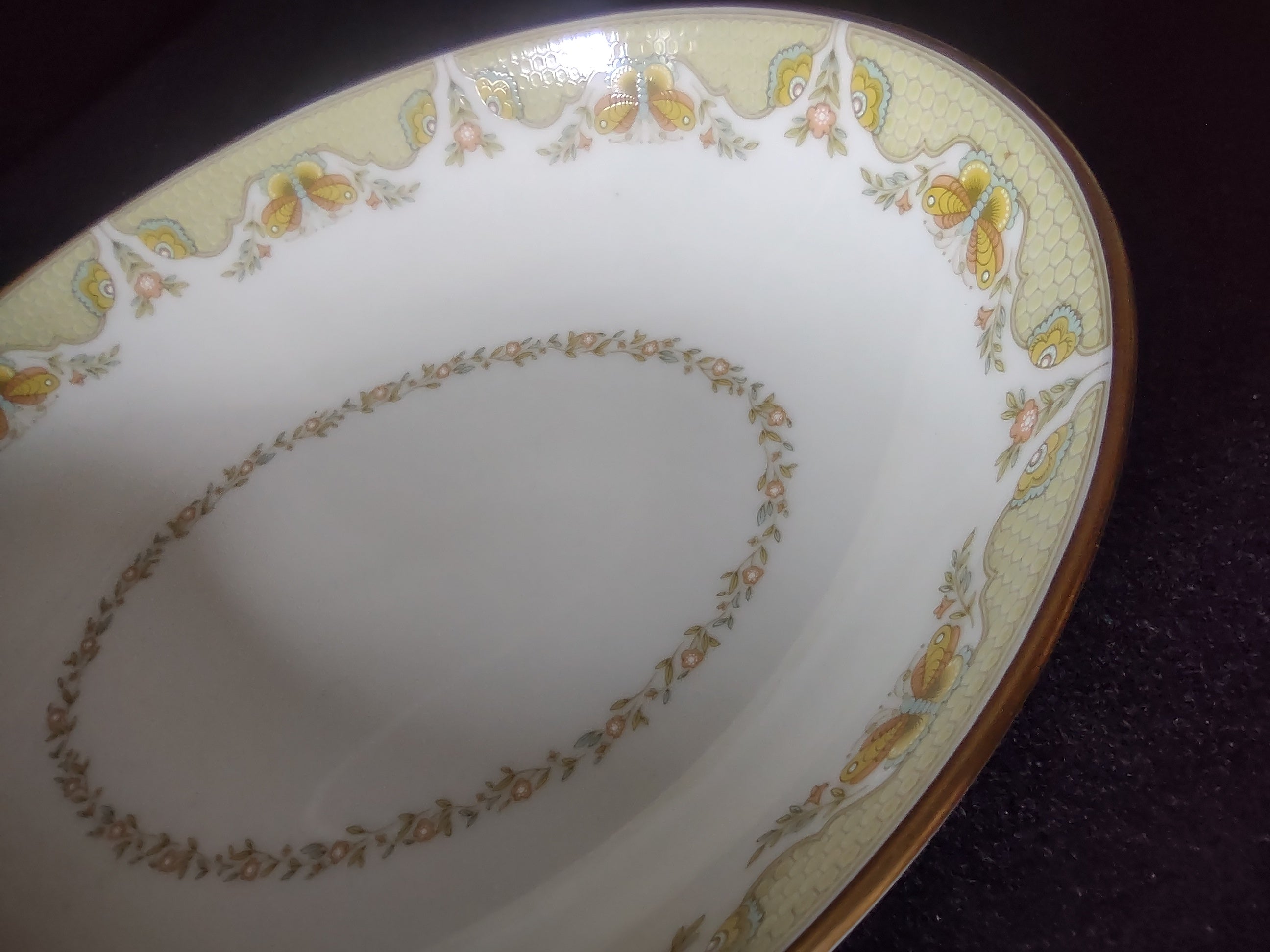 Vintage Gorham Fine China USA Oval Vegetable Bowl Yellow Floral Gold [6785]