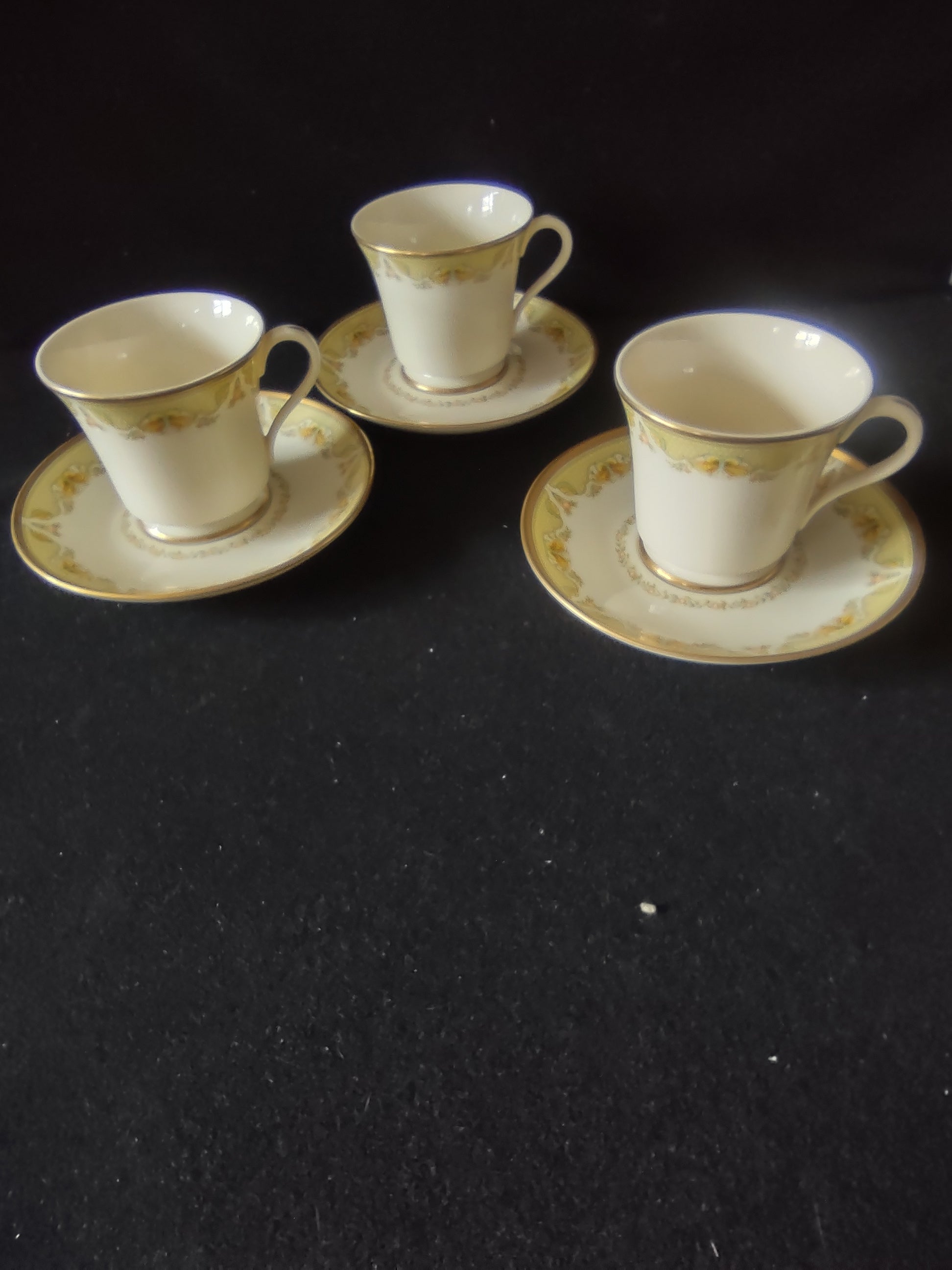Vintage Gorham Fine China Cup & Saucer Set of 3 Gold Floral [6788]