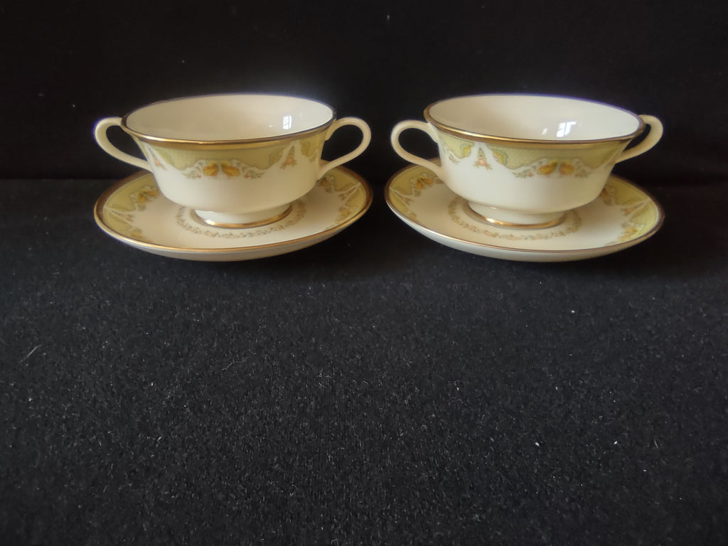 Vintage Gorham Bouillon Cream Soup Cup Saucer Set/2 Yellow Floral [6790]