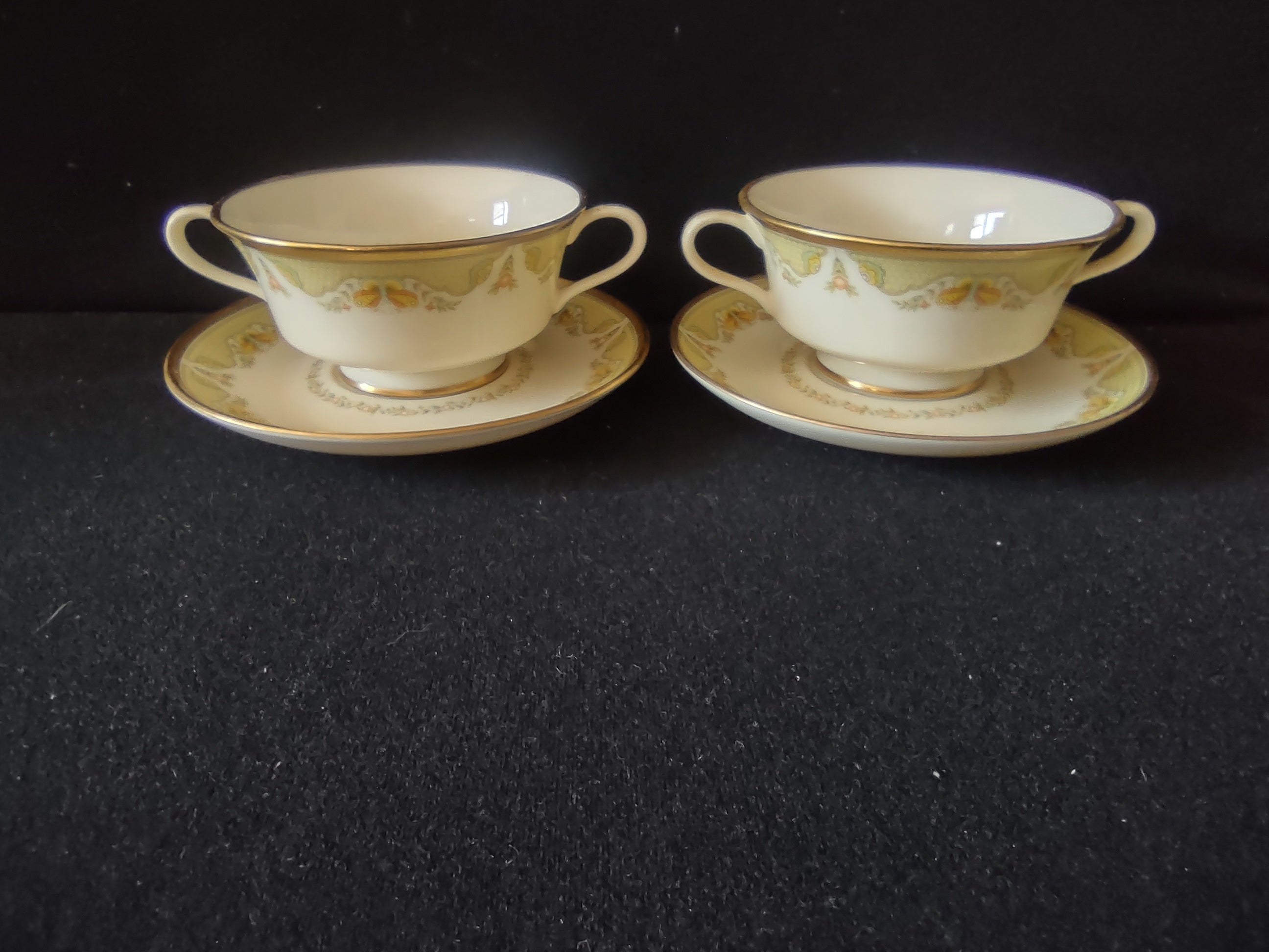 Vintage Gorham Bouillon Cream Soup Cup Saucer Set/2 Yellow Floral [6790]