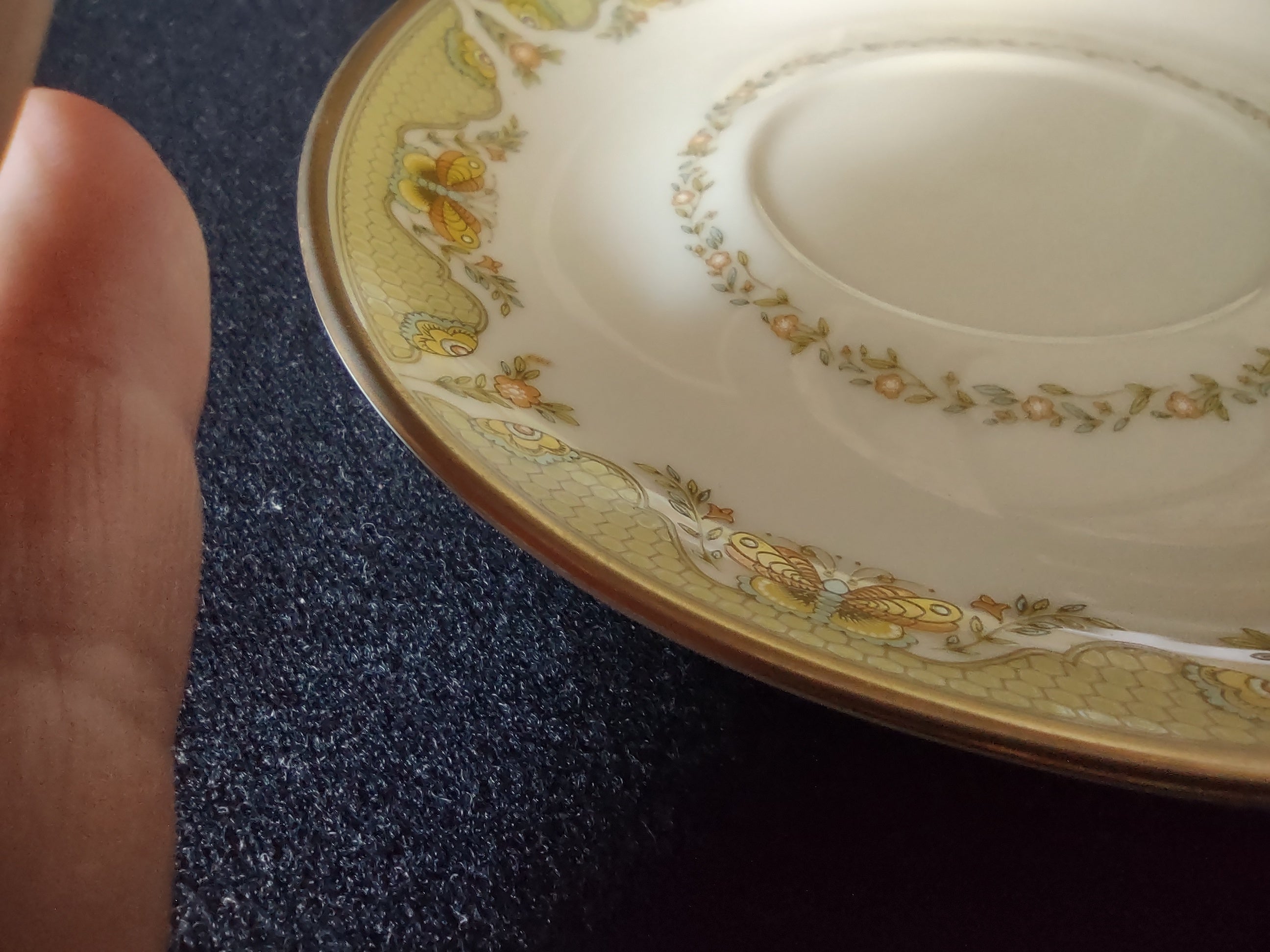 Vintage Gorham Bouillon Cream Soup Cup Saucer Set/2 Yellow Floral [6790]
