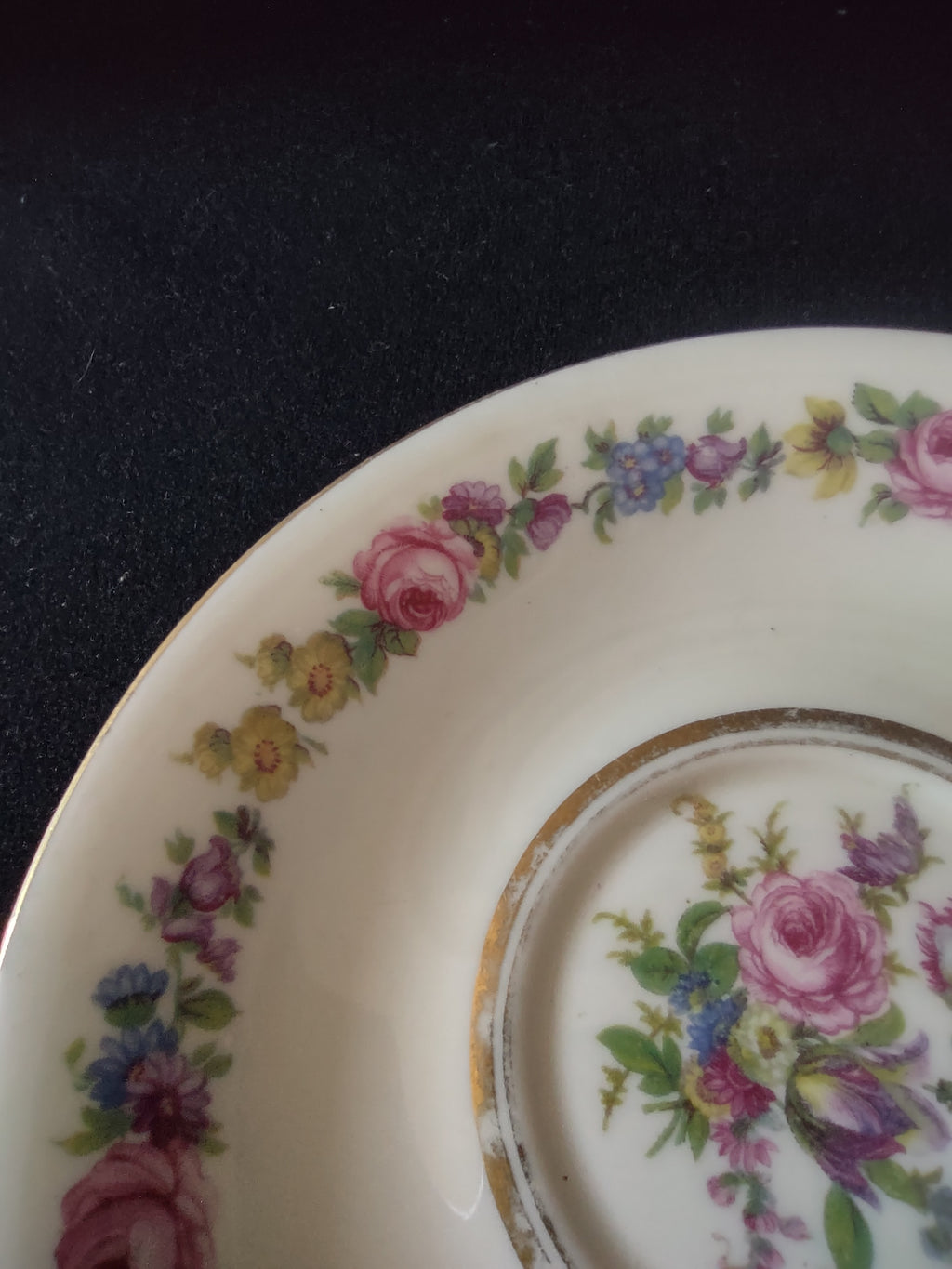 Vintage Castleton Manor Saucer Floral Garland Gold Trim [6792]