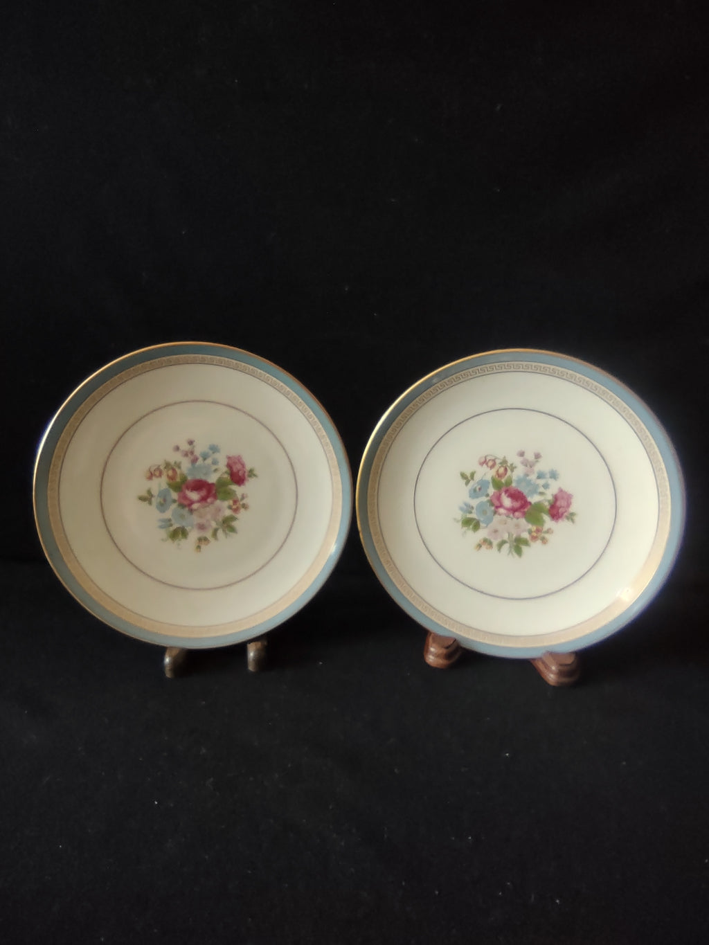 Vintage Lamberton China Blue & Gold Floral Bread Plates Set of 2 [6793]