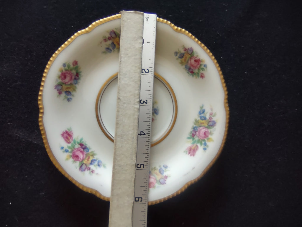 Vintage Castleton China Rose Saucer Pink Roses Gold Beaded Rim USA [6795]