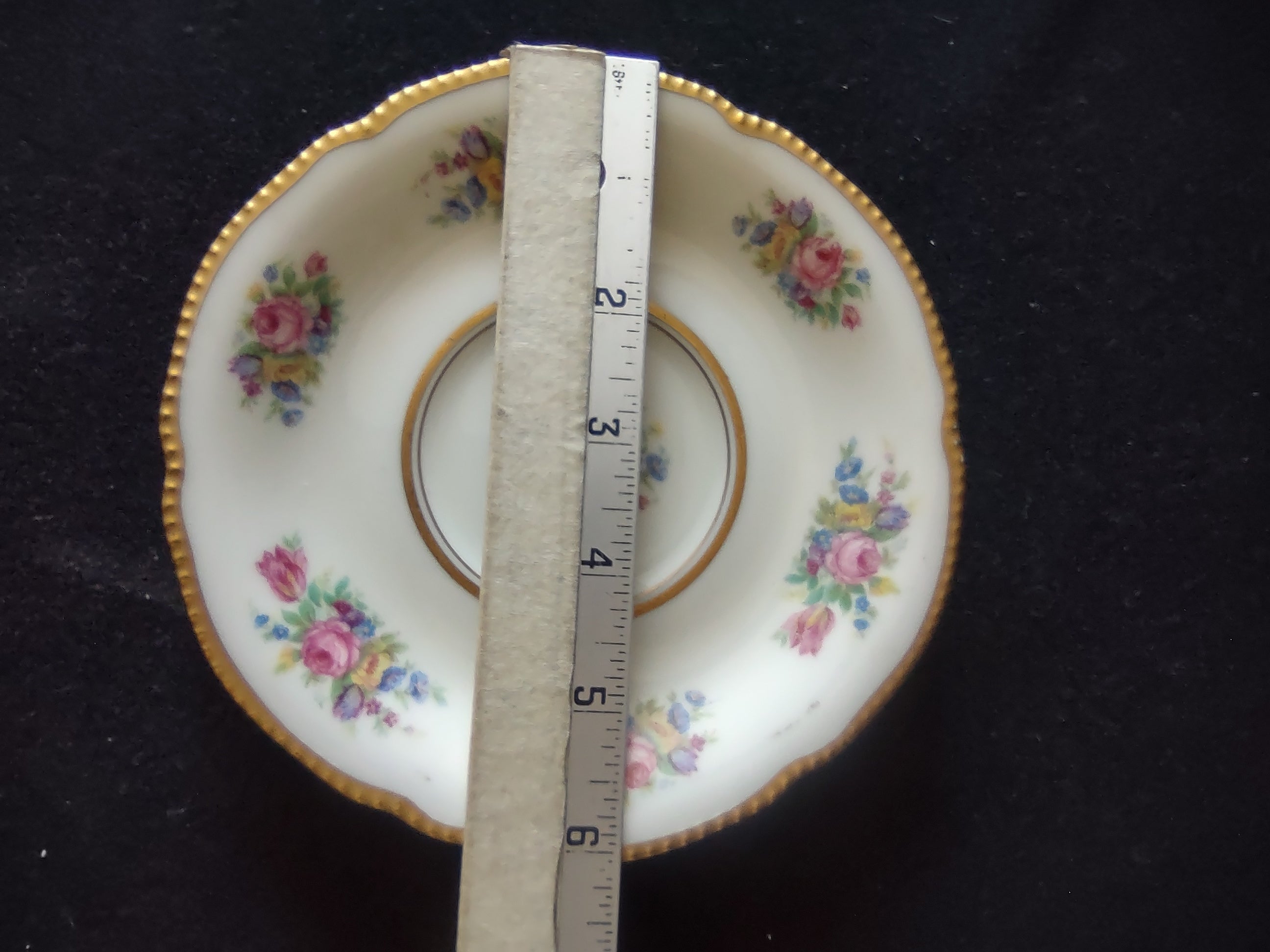 Vintage Castleton China Rose Saucer Pink Roses Gold Beaded Rim USA [6795]
