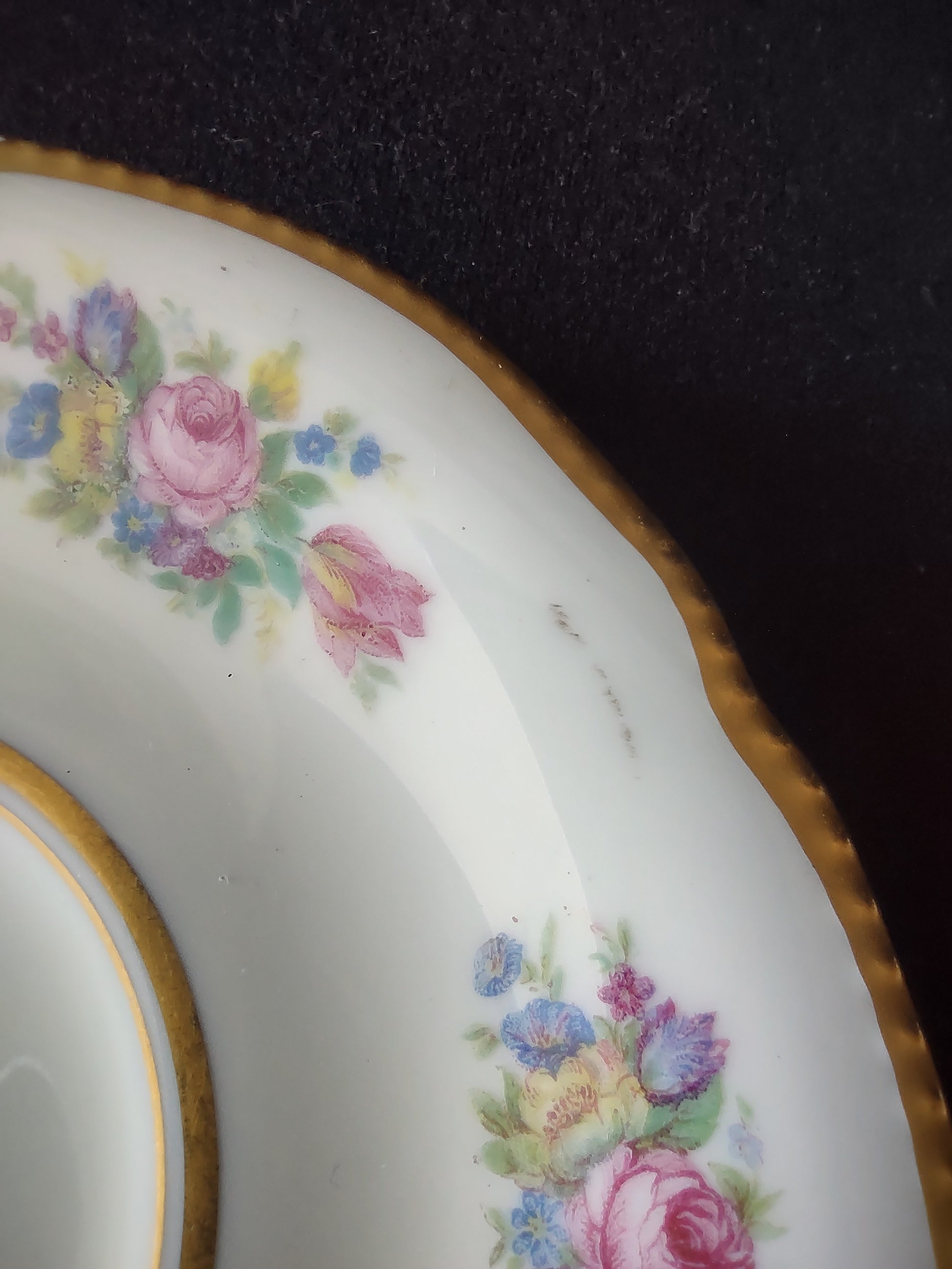 Vintage Castleton China Rose Saucer Pink Roses Gold Beaded Rim USA [6795]