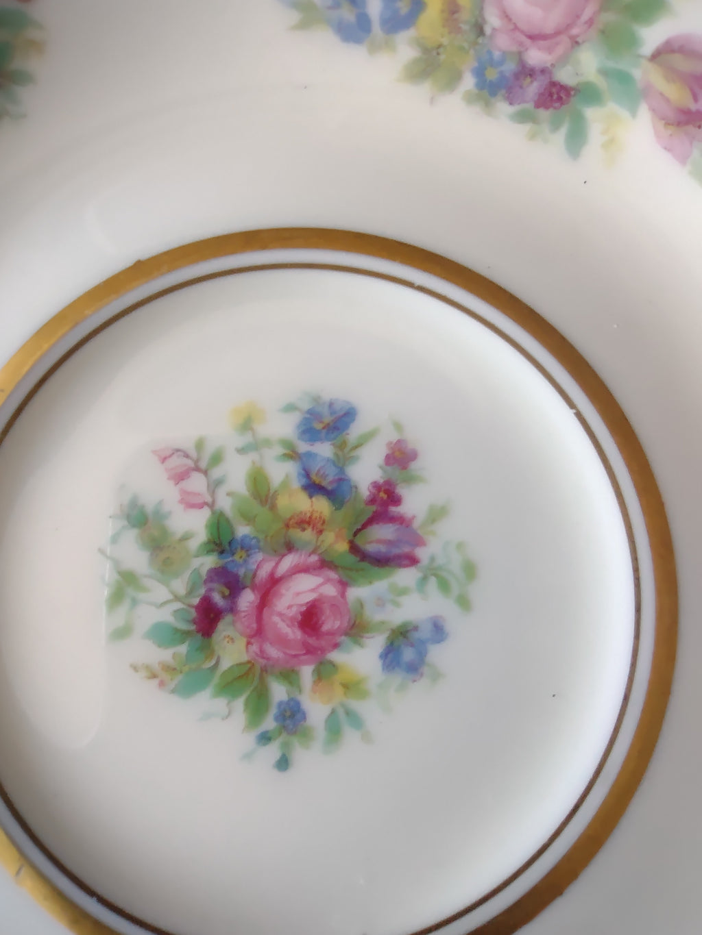 Vintage Castleton China Rose Saucer Pink Roses Gold Beaded Rim USA [6795]