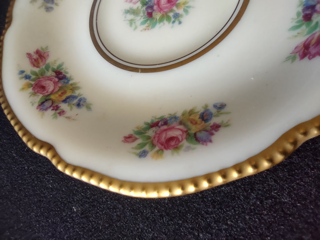 Vintage Castleton China Rose Saucer Pink Roses Gold Beaded Rim USA [6795]