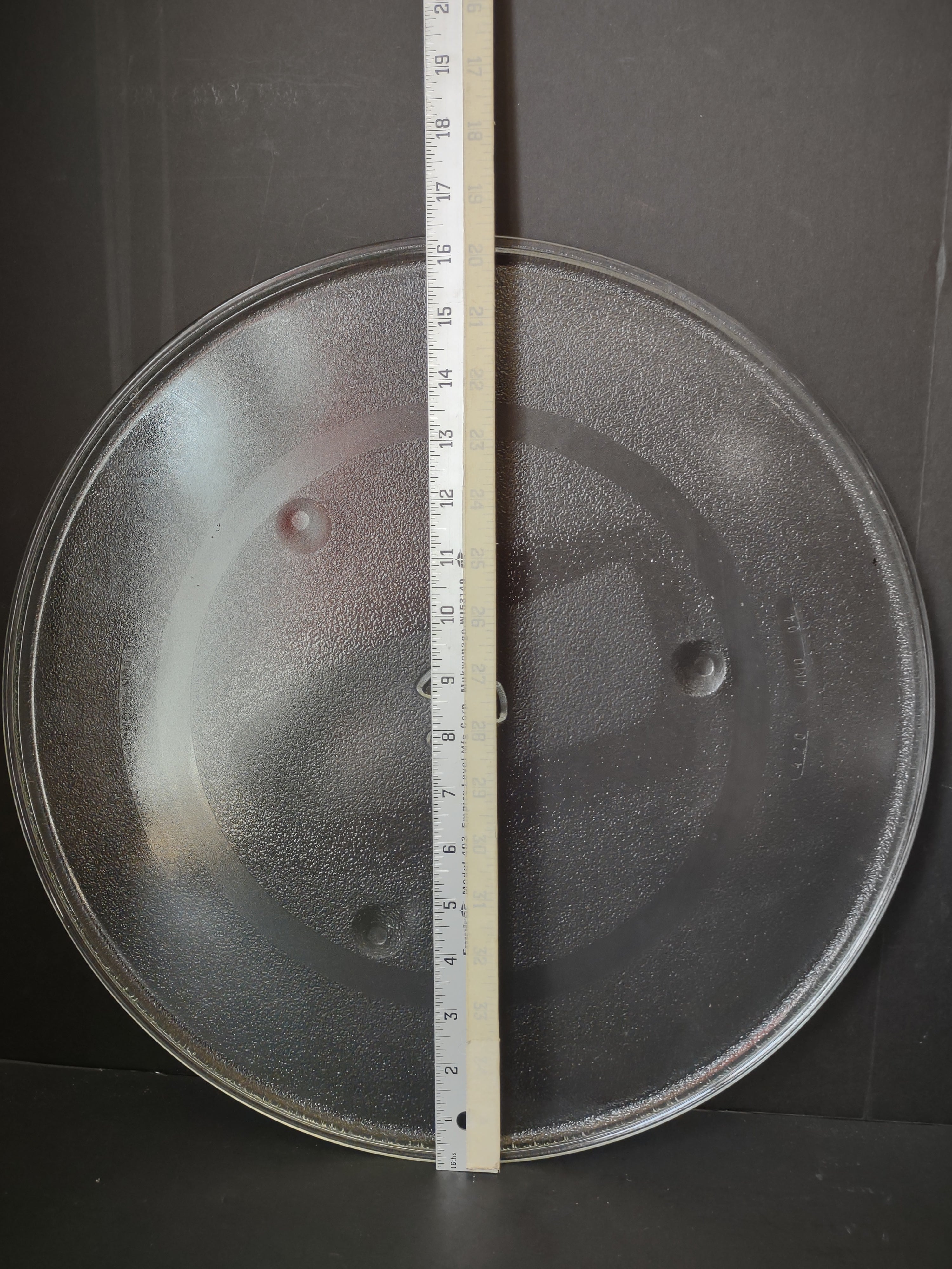 Backstamp on underside of vintage clear glass microwave turntable plate