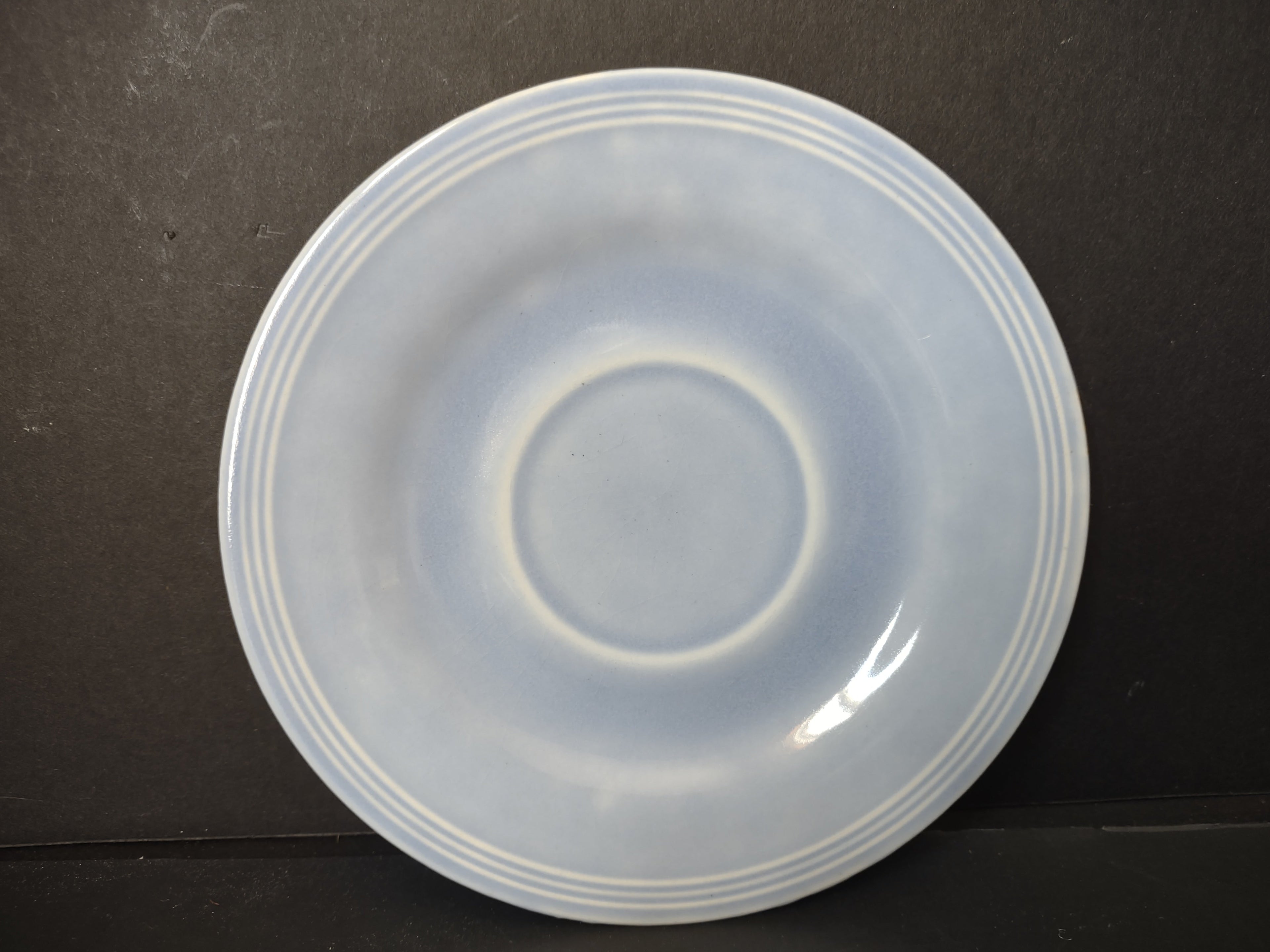 Vintage light blue ribbed ring saucer 6" - back view