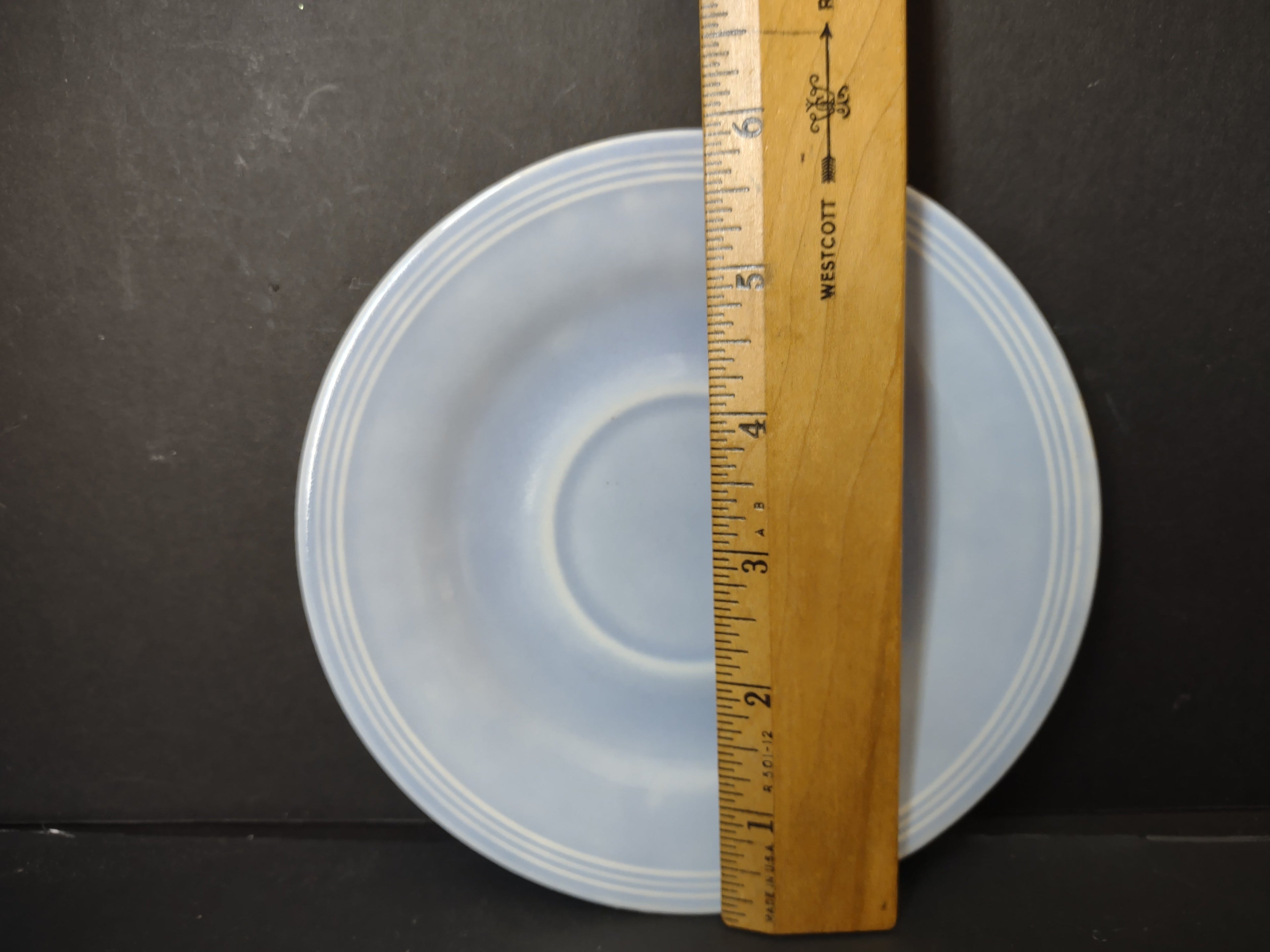 Vintage light blue ribbed ring saucer 6" - size measurement