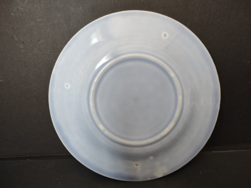 Vintage light blue ribbed ring saucer 6" - front view