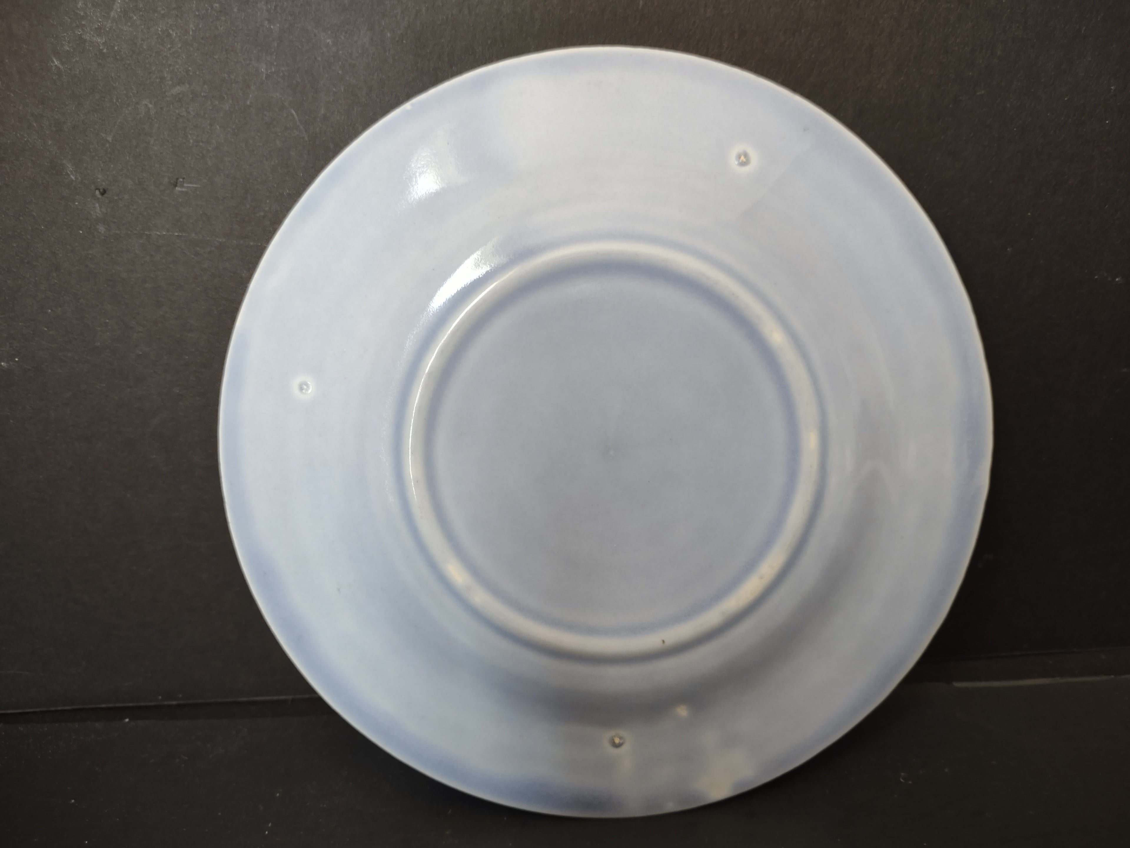 Vintage light blue ribbed ring saucer 6" - front view
