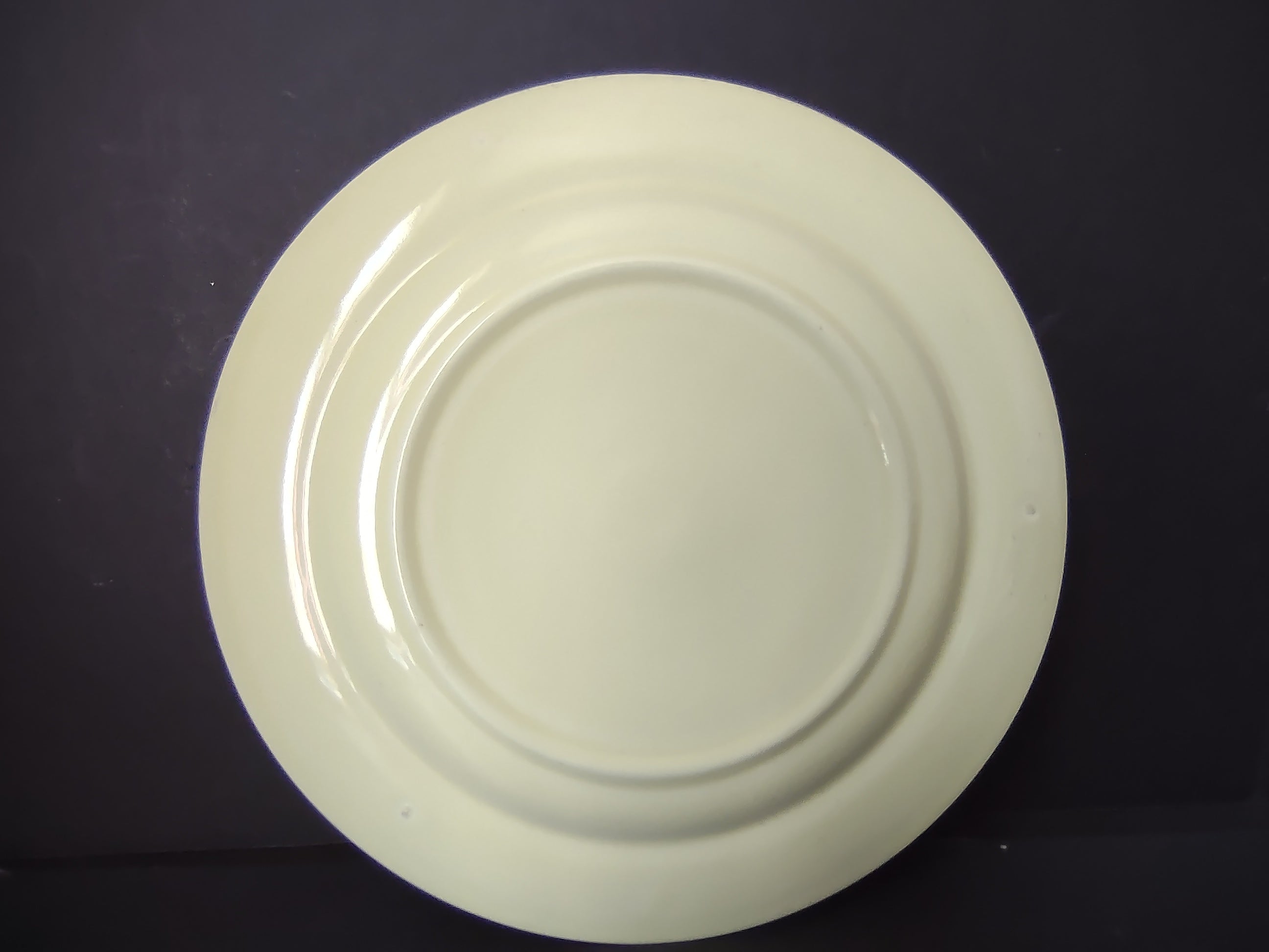 Vintage Unmarked Off-White Pale Yellow Glaze 9 inch Plate - back full view