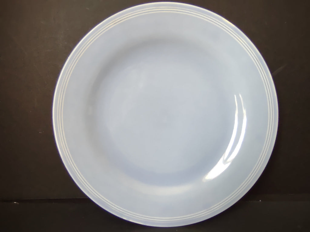 Vintage light blue plate front view showing embossed ring rim and clean well