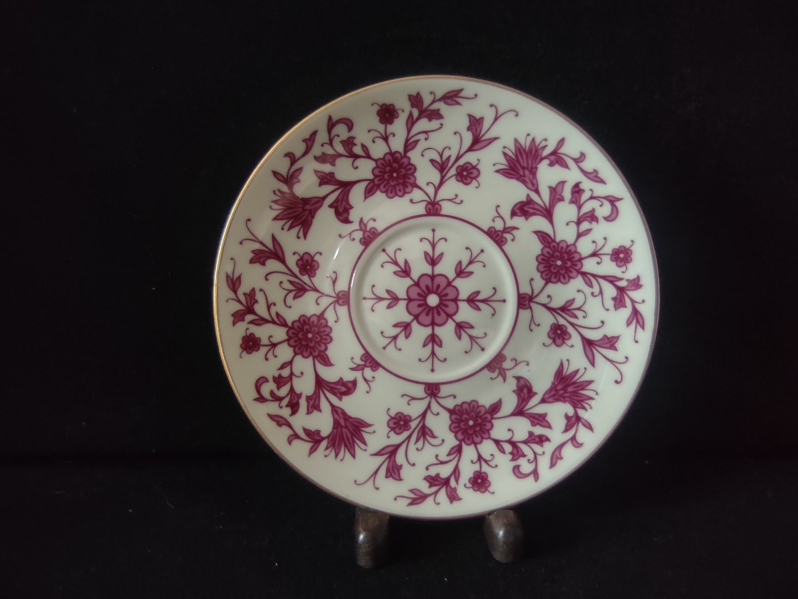 Vintage Franciscan Lorraine Maroon Saucer Gold Rim Floral [6808]