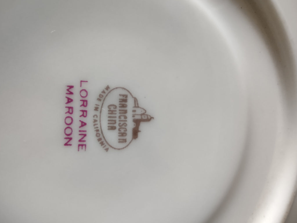 Vintage Franciscan Lorraine Maroon Saucer Gold Rim Floral [6808]
