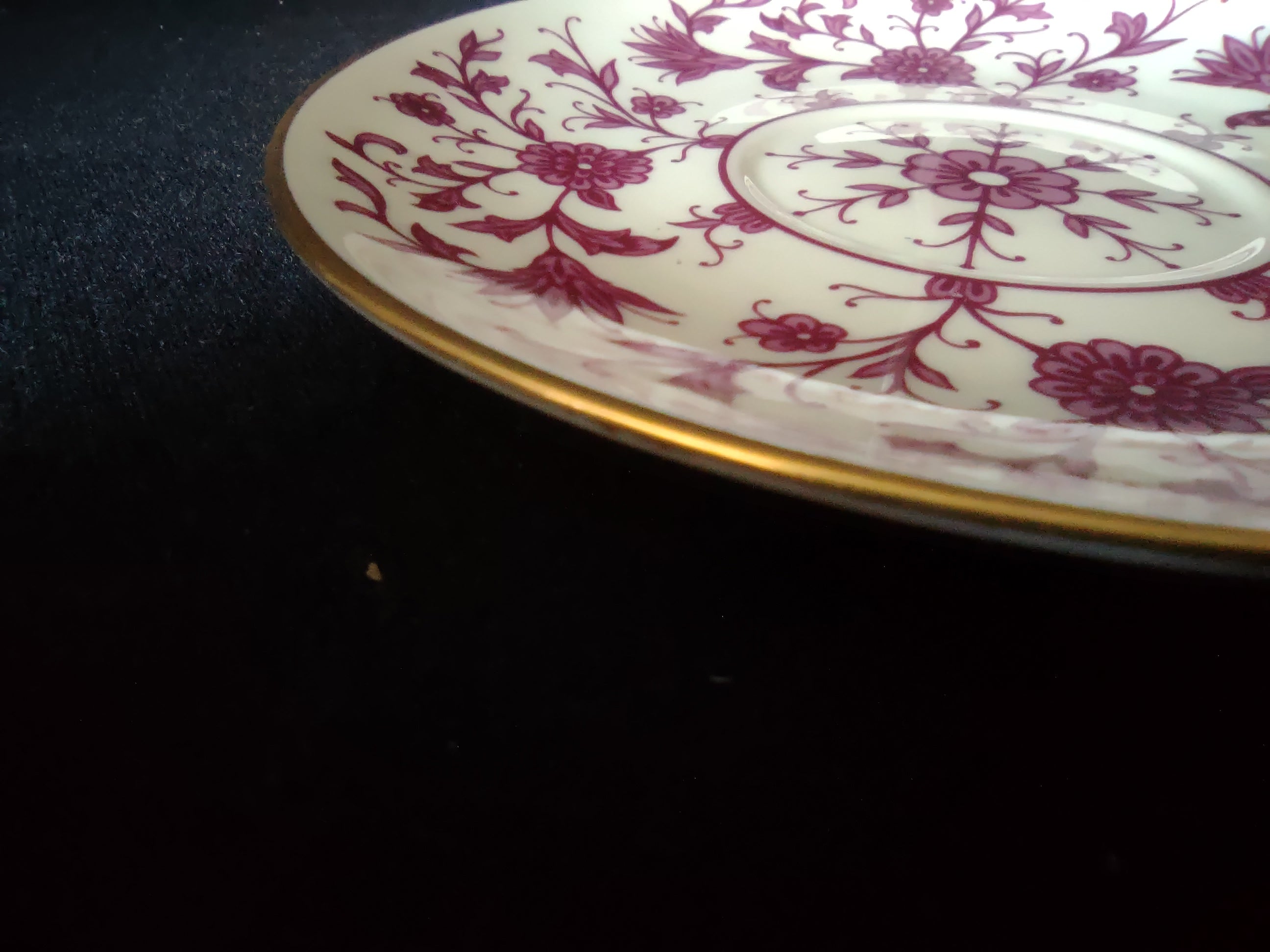 Vintage Franciscan Lorraine Maroon Saucer Gold Rim Floral [6808]