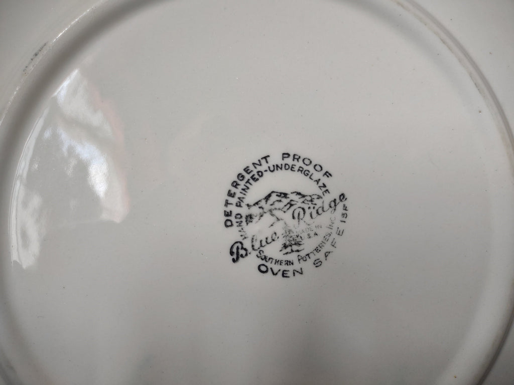 Two vintage Blue Ridge Southern Potteries pink dogwood plates side by side, 9 inch diameter