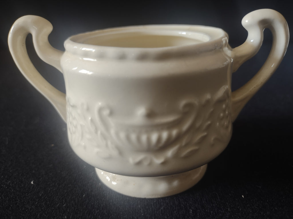 Vintage Adam Antique Off-White Embossed Creamer & Sugar Bowl No Lid [6818]