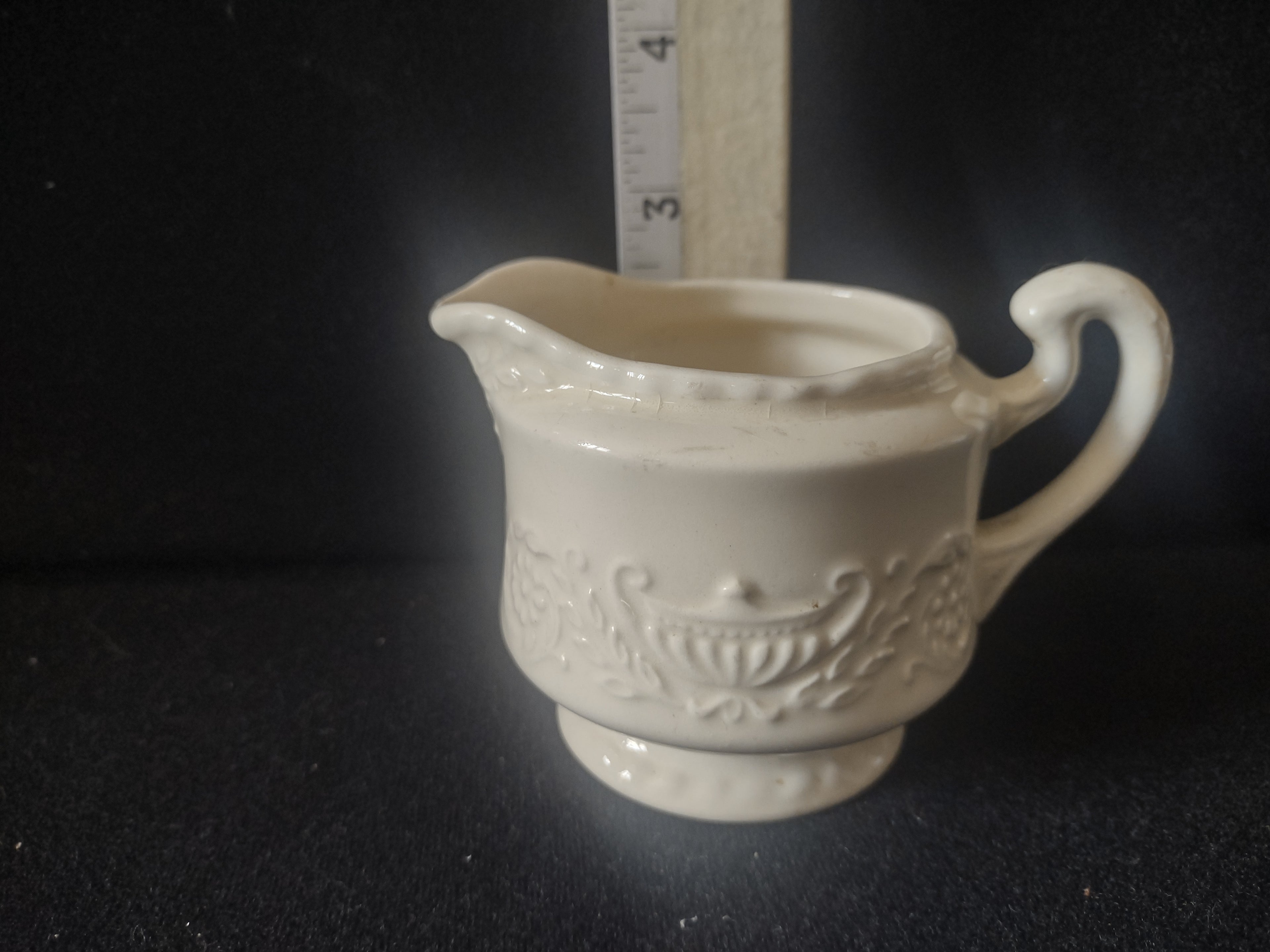 Vintage Adam Antique Off-White Embossed Creamer & Sugar Bowl No Lid [6818]