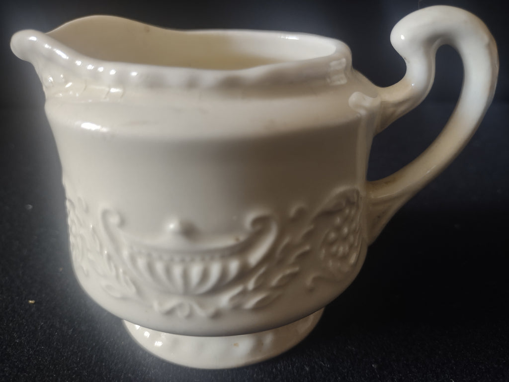 Vintage Adam Antique Off-White Embossed Creamer & Sugar Bowl No Lid [6818]