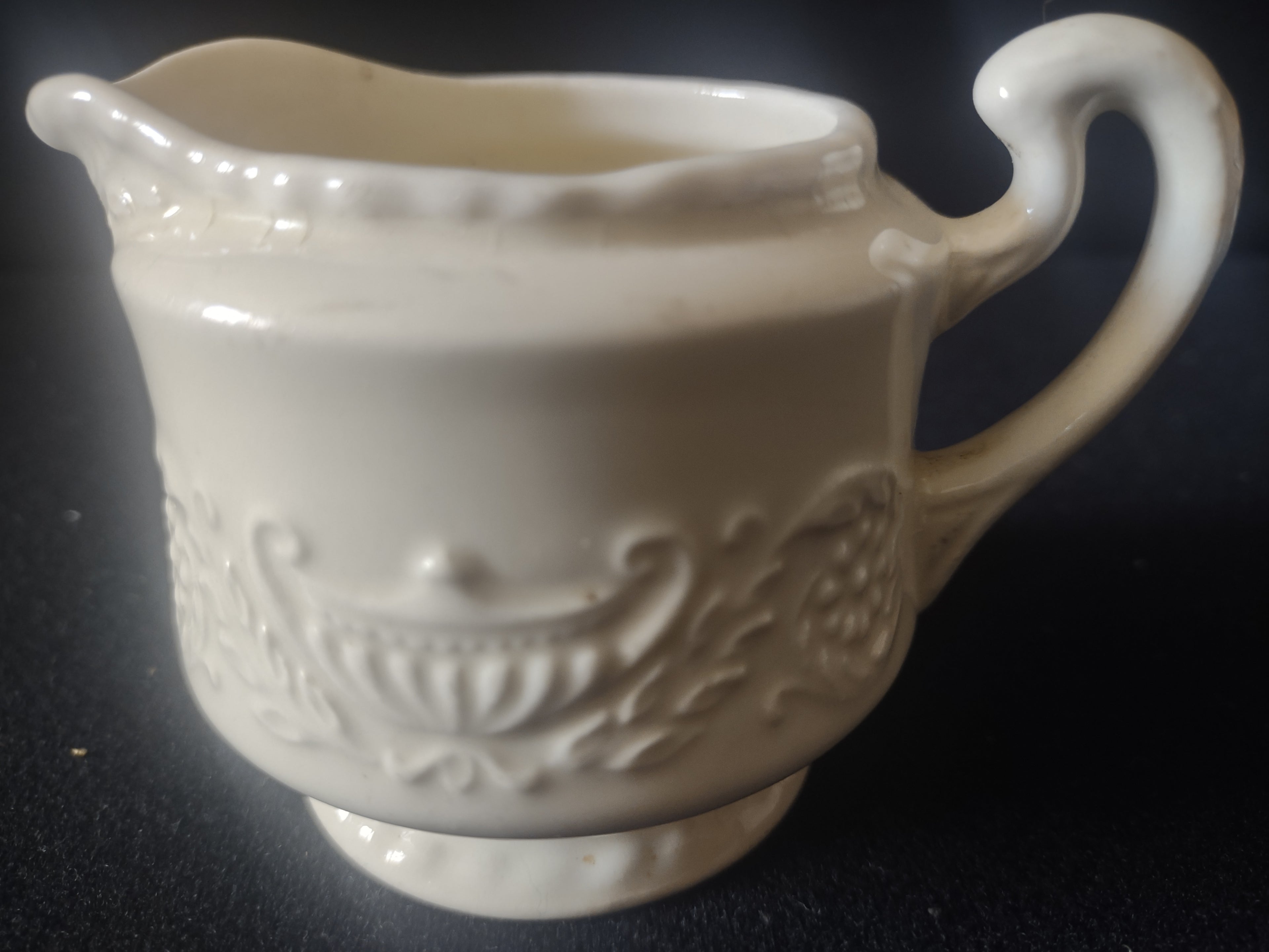 Vintage Adam Antique Off-White Embossed Creamer & Sugar Bowl No Lid [6818]