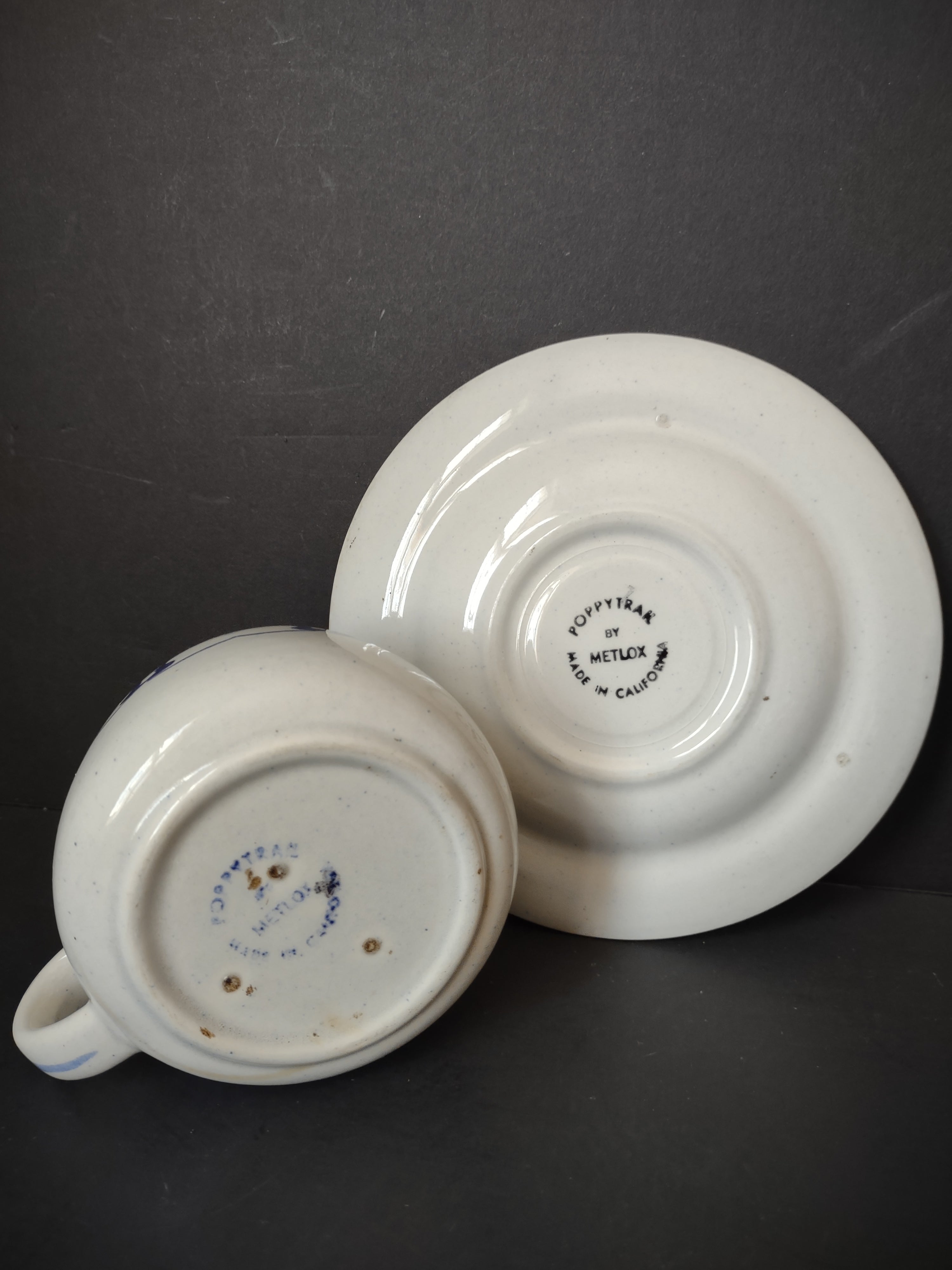 Vintage Metlox Poppytrail Homestead Provincial Saucer - size reference with ruler showing approximately 5.5 inches