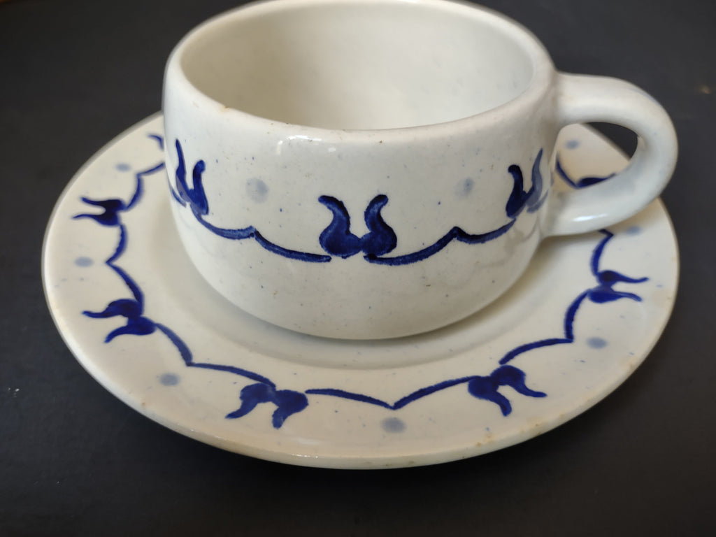 Vintage Metlox Poppytrail Homestead Provincial Cup and Saucer - backstamp detail showing Poppytrak by Metlox Made in California