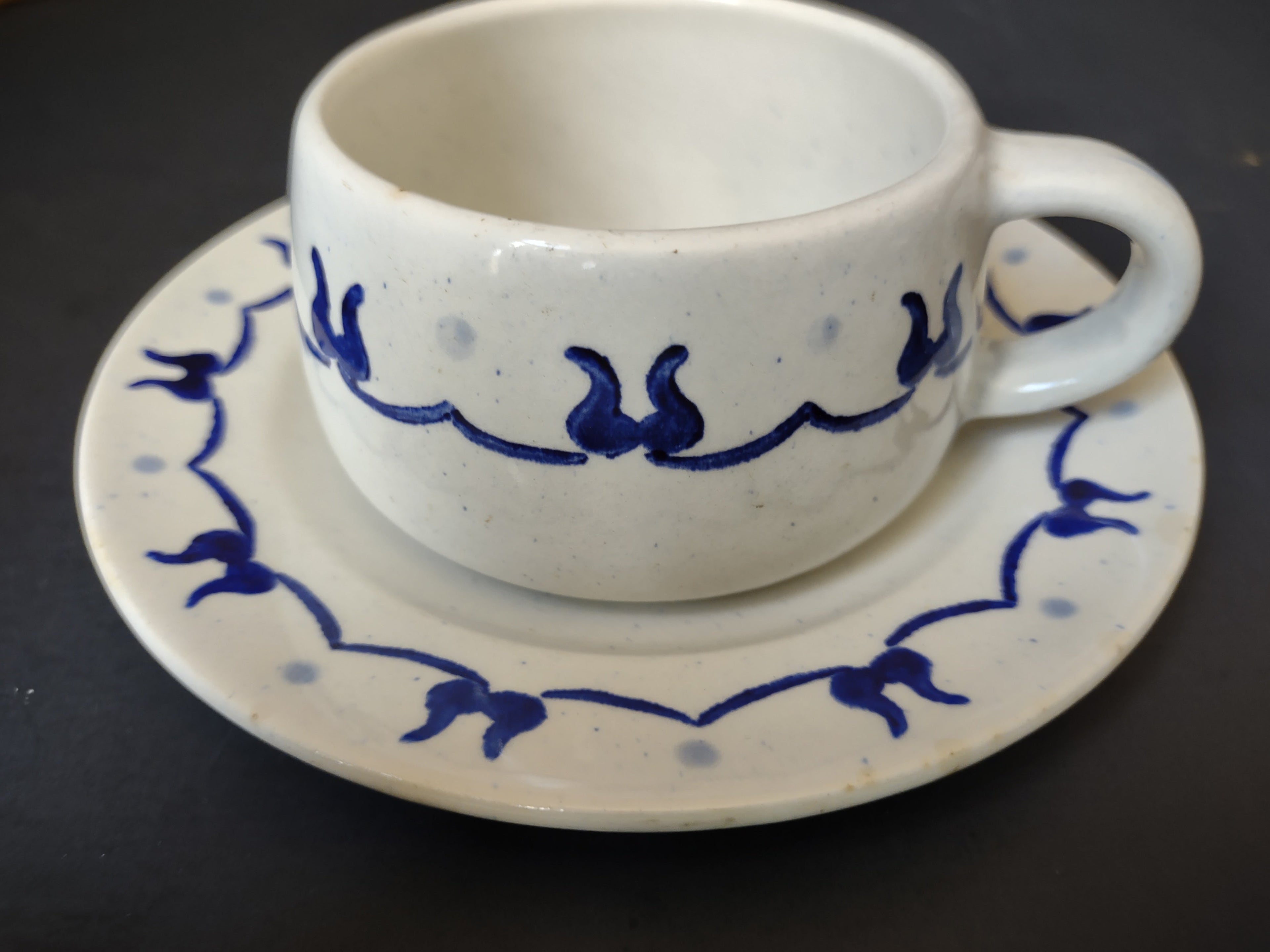 Vintage Metlox Poppytrail Homestead Provincial Cup and Saucer - backstamp detail showing Poppytrak by Metlox Made in California