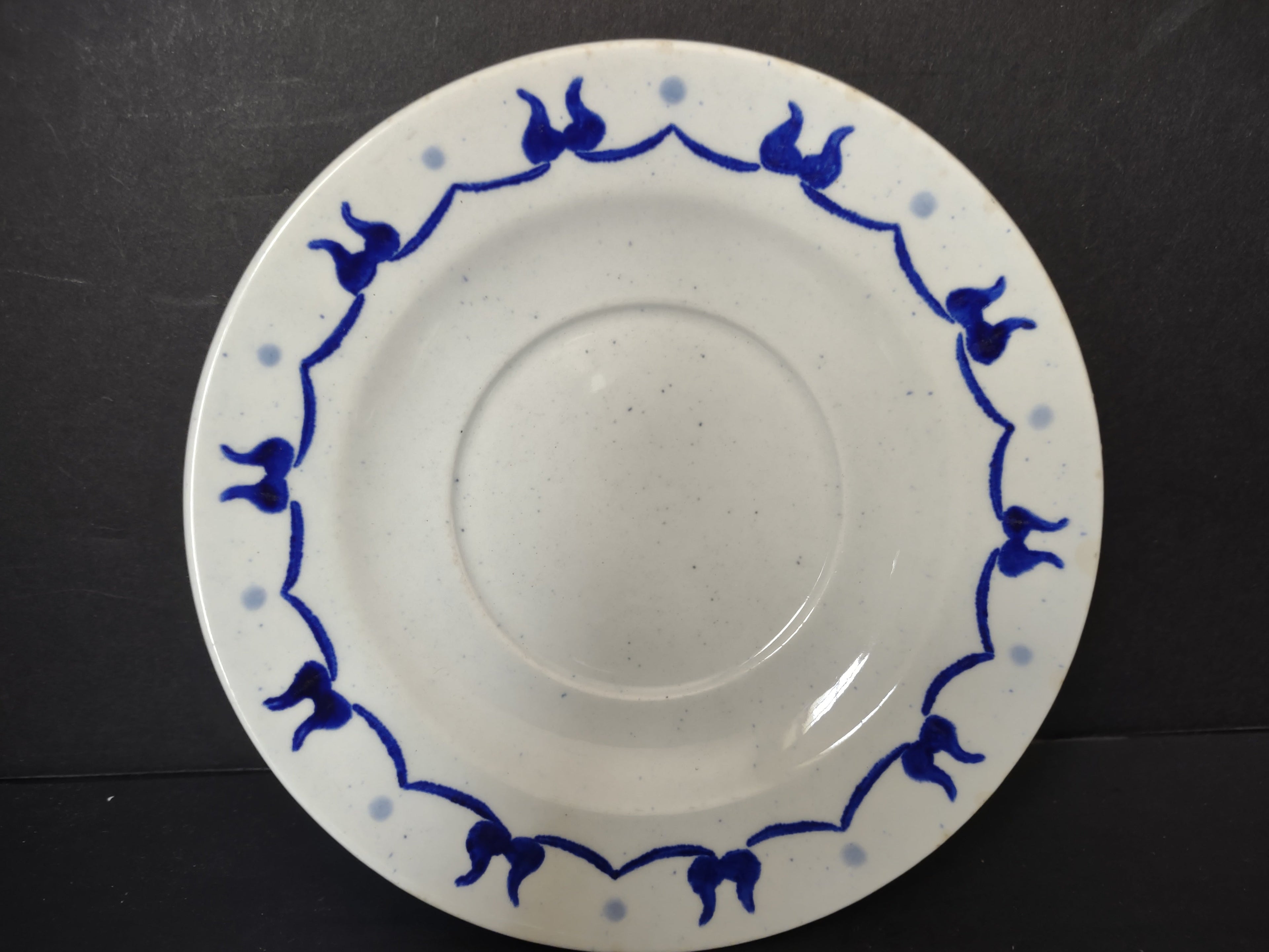 Vintage Metlox Poppytrail Homestead Provincial Saucer - front view showing cobalt blue tulip border