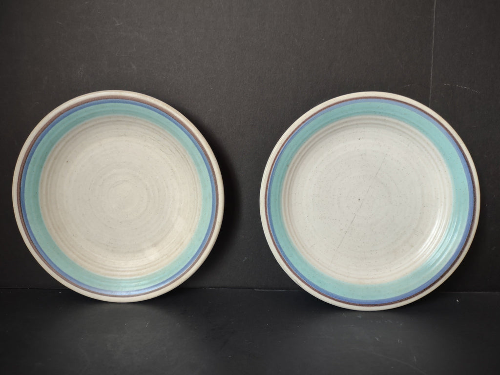 Vintage Franciscan Earthenware Aqua & Blue Banded Dinner Plate - surface scratches detail
