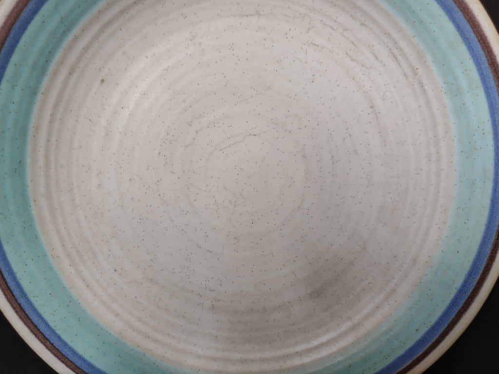 Vintage Franciscan Earthenware Aqua & Blue Banded Dinner Plate - close-up surface detail
