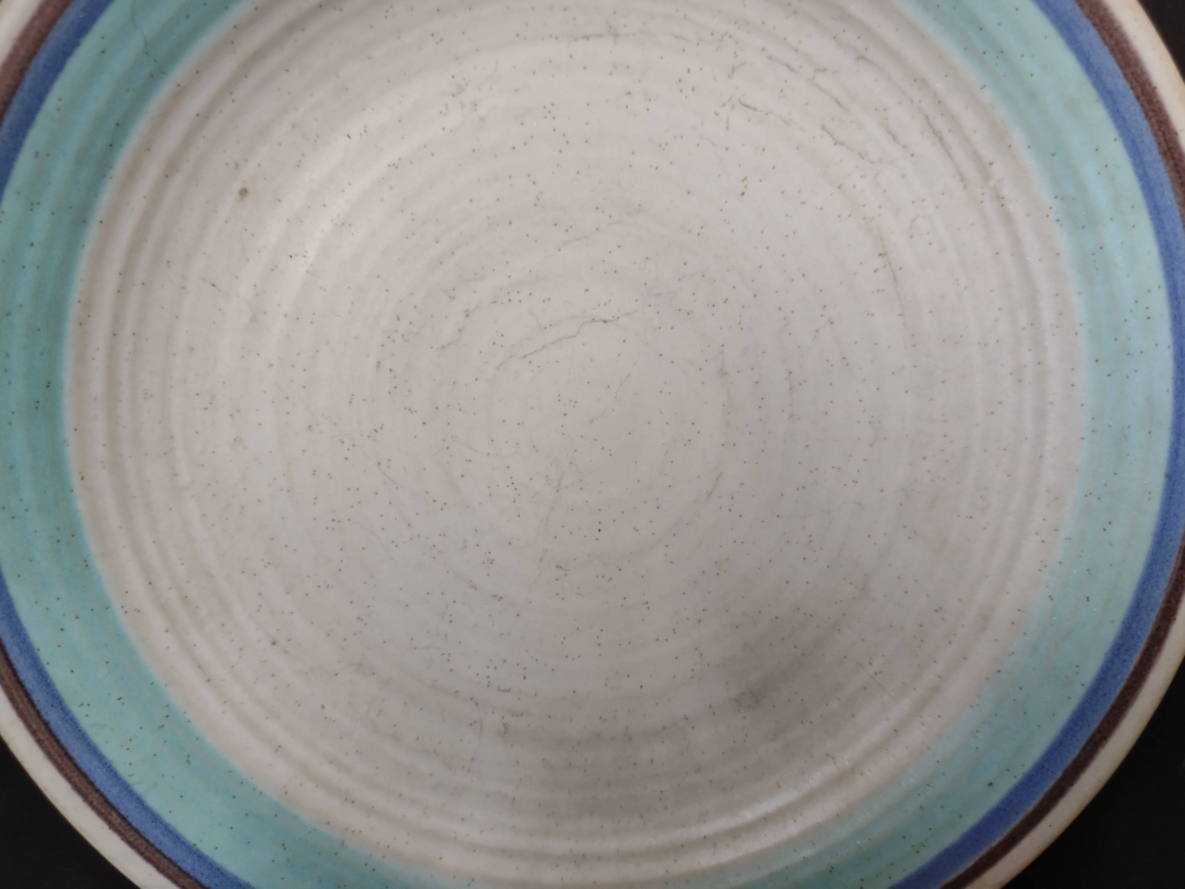 Vintage Franciscan Earthenware Aqua & Blue Banded Dinner Plate - close-up surface detail