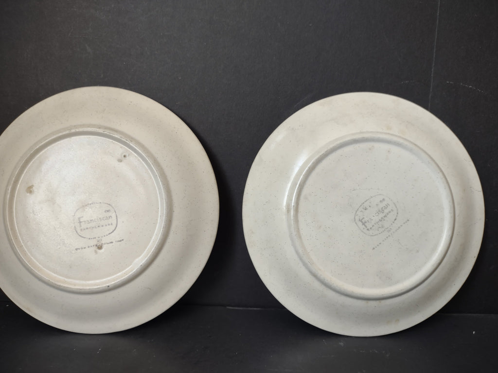 Vintage Franciscan Earthenware Aqua & Blue Banded Dinner Plates - backstamp marks