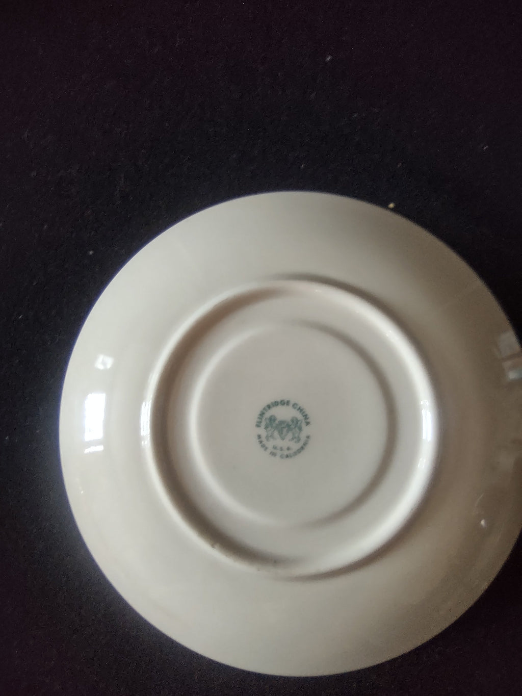 Vintage Flintridge China celadon green gold rim saucer - interior detail