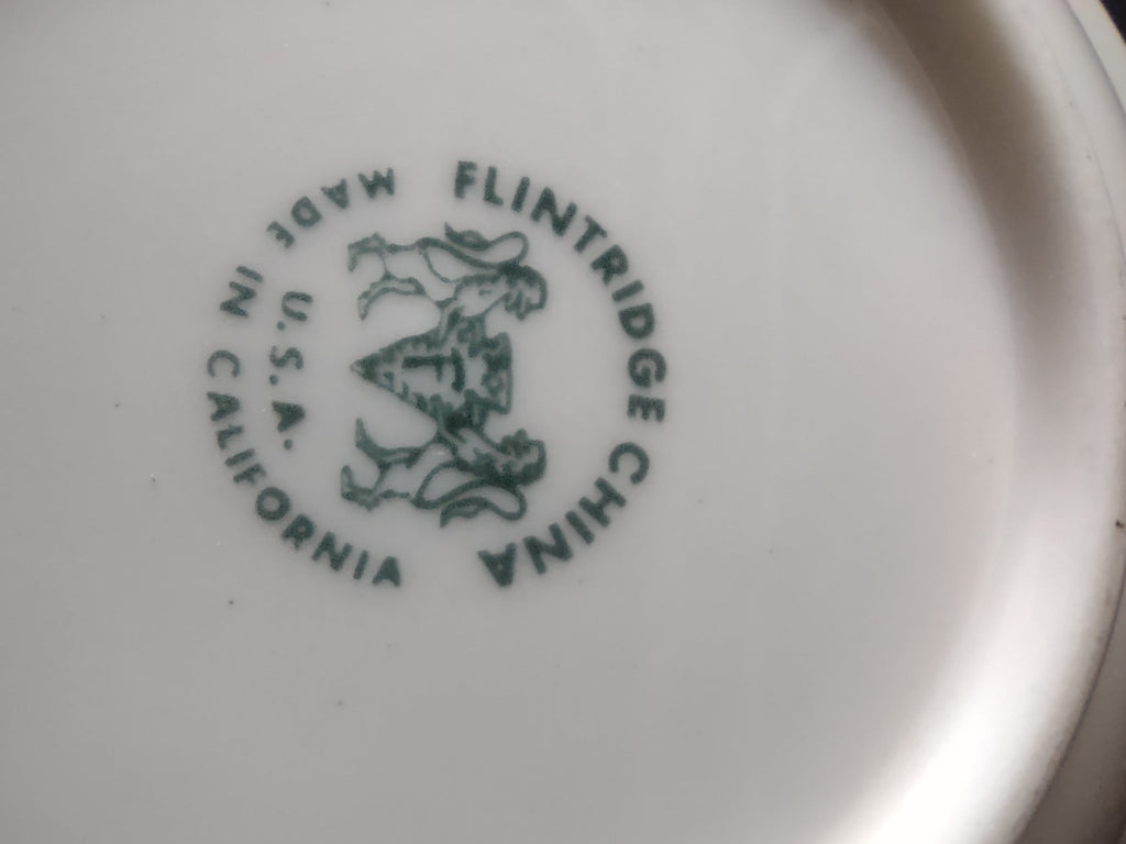 Vintage Flintridge China celadon green floral fruit bowl - interior view