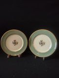 Vintage Flintridge China celadon green floral plate set of 2 - both plates displayed on stands