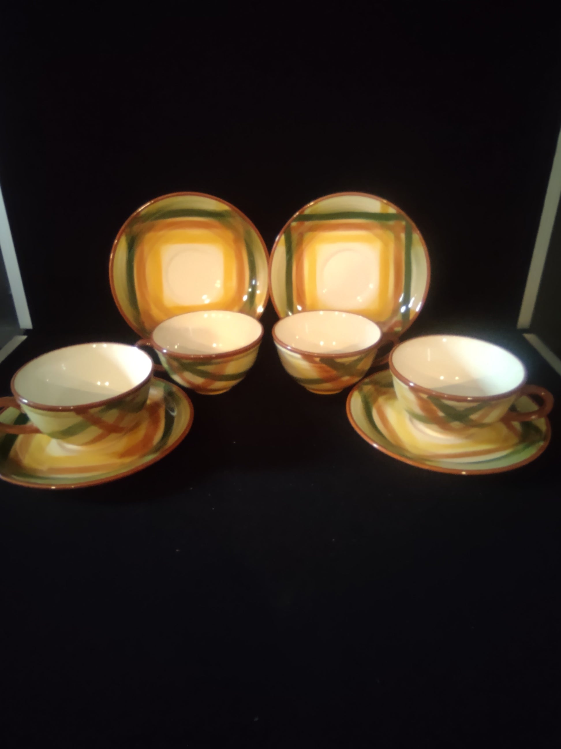 Vintage Vernon Kilns Homespun Cup & Saucer Set of 3