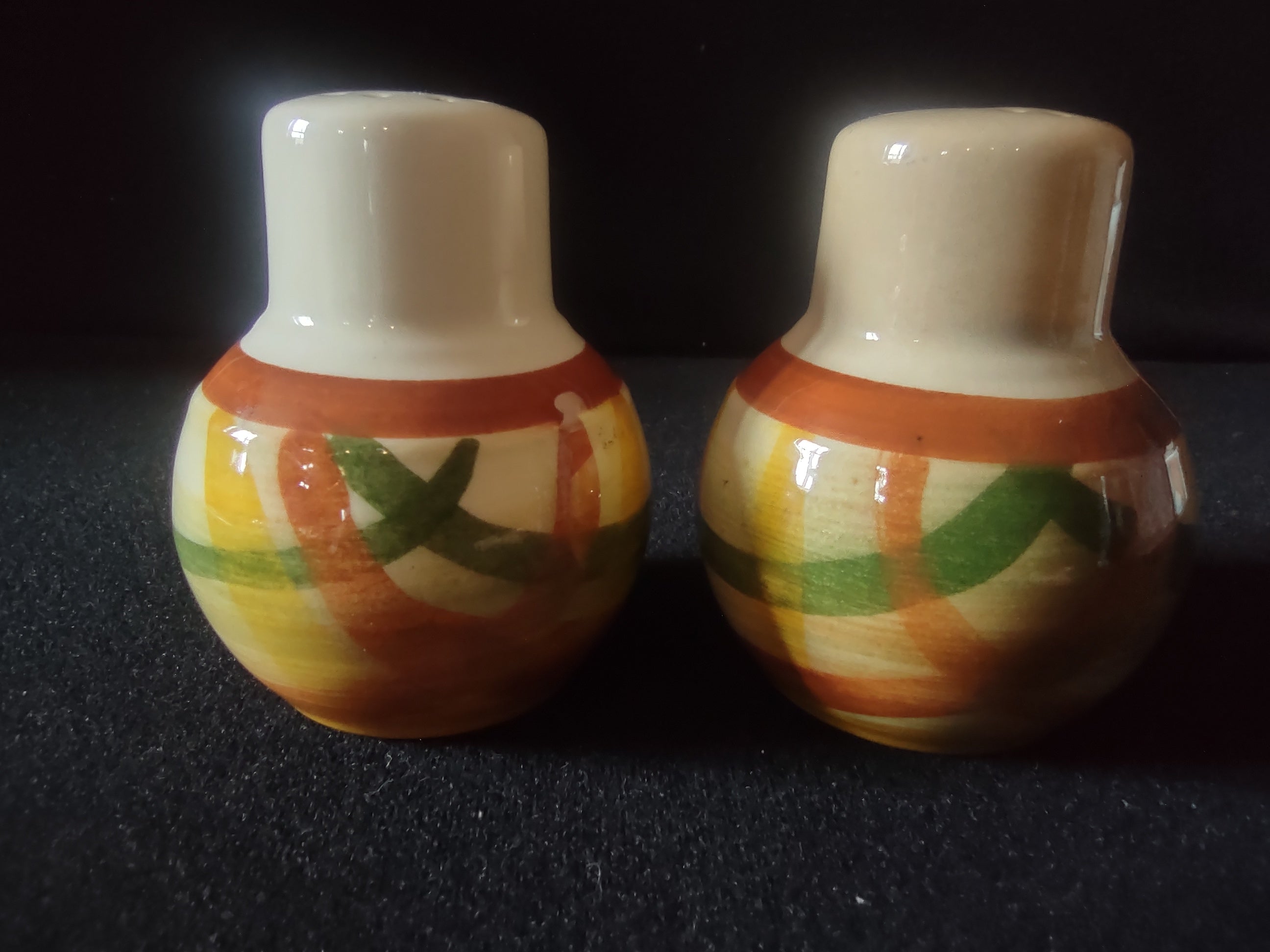 Vintage Vintonware Salt & Pepper Shakers with ruler showing approximately 3 inch height
