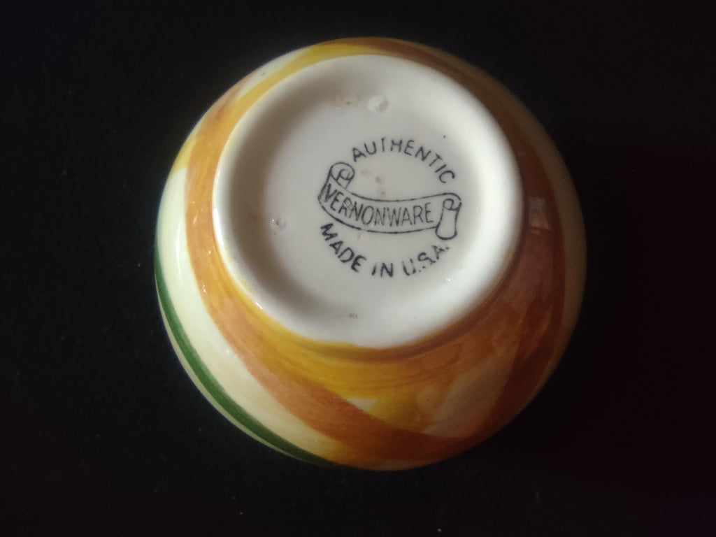 Vintage Vernonware Homespun Open Sugar Bowl Orange Green Yellow [6840]