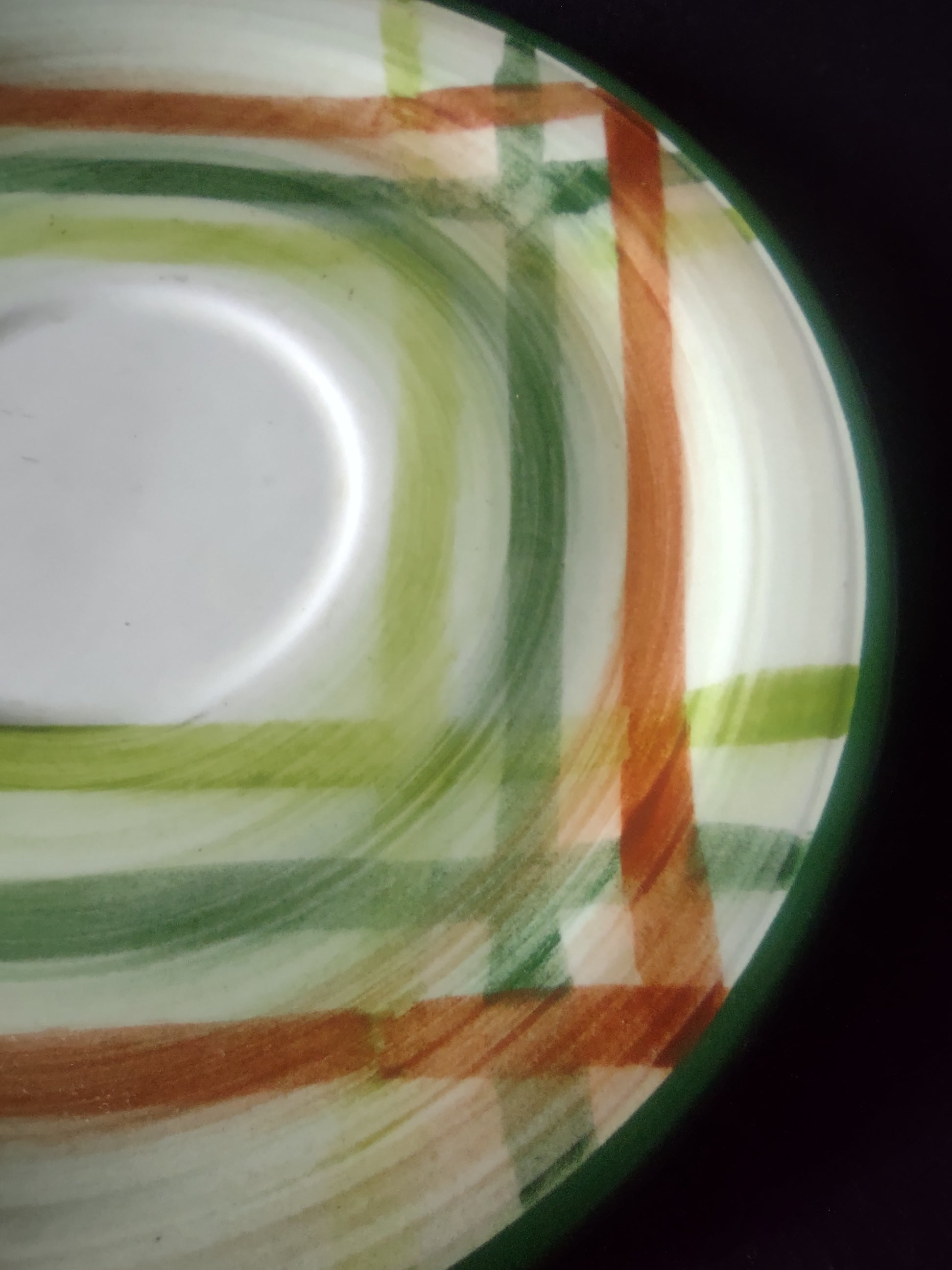Vernon Kilns Tam O'Shanter saucer backstamp reading Under Glaze Hand Painted Handcrafted California USA