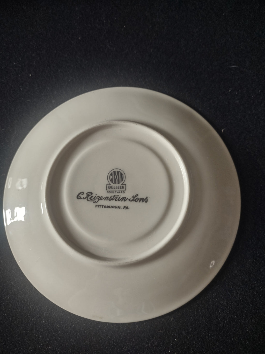 Coxon Belleek Boulevard saucer rim and gold edge detail close-up