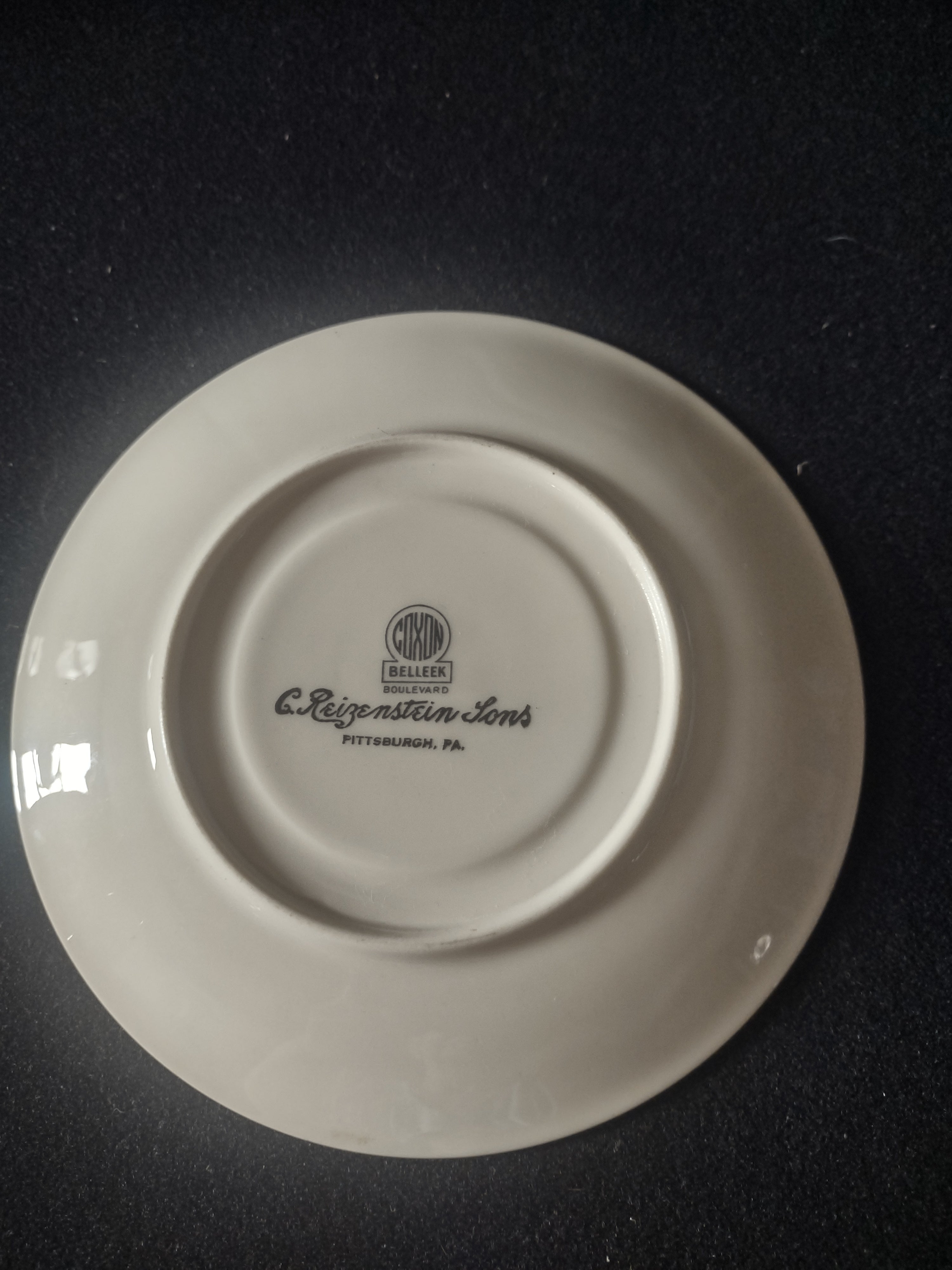 Coxon Belleek Boulevard saucer rim and gold edge detail close-up