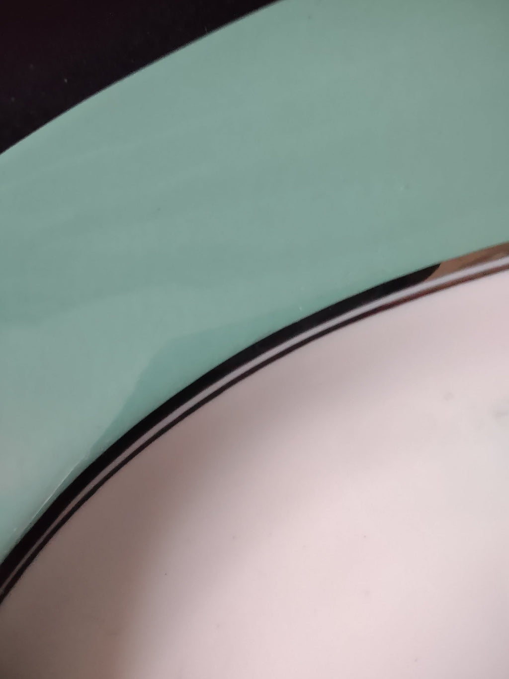Vintage Shenango Gateway China Michele oval platter - rim detail showing platinum trim edge