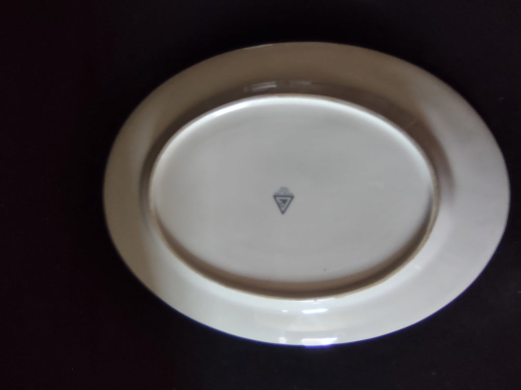 Vintage Shenango Gateway China Michele oval platter - front view showing full green border