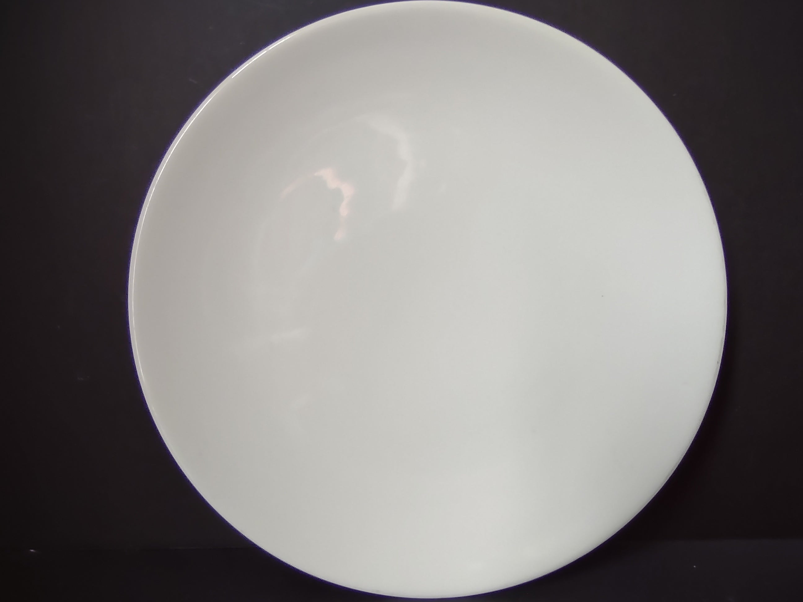 Vintage Peter Terris Original white coupe plate - front face view showing clean all-white rimless design