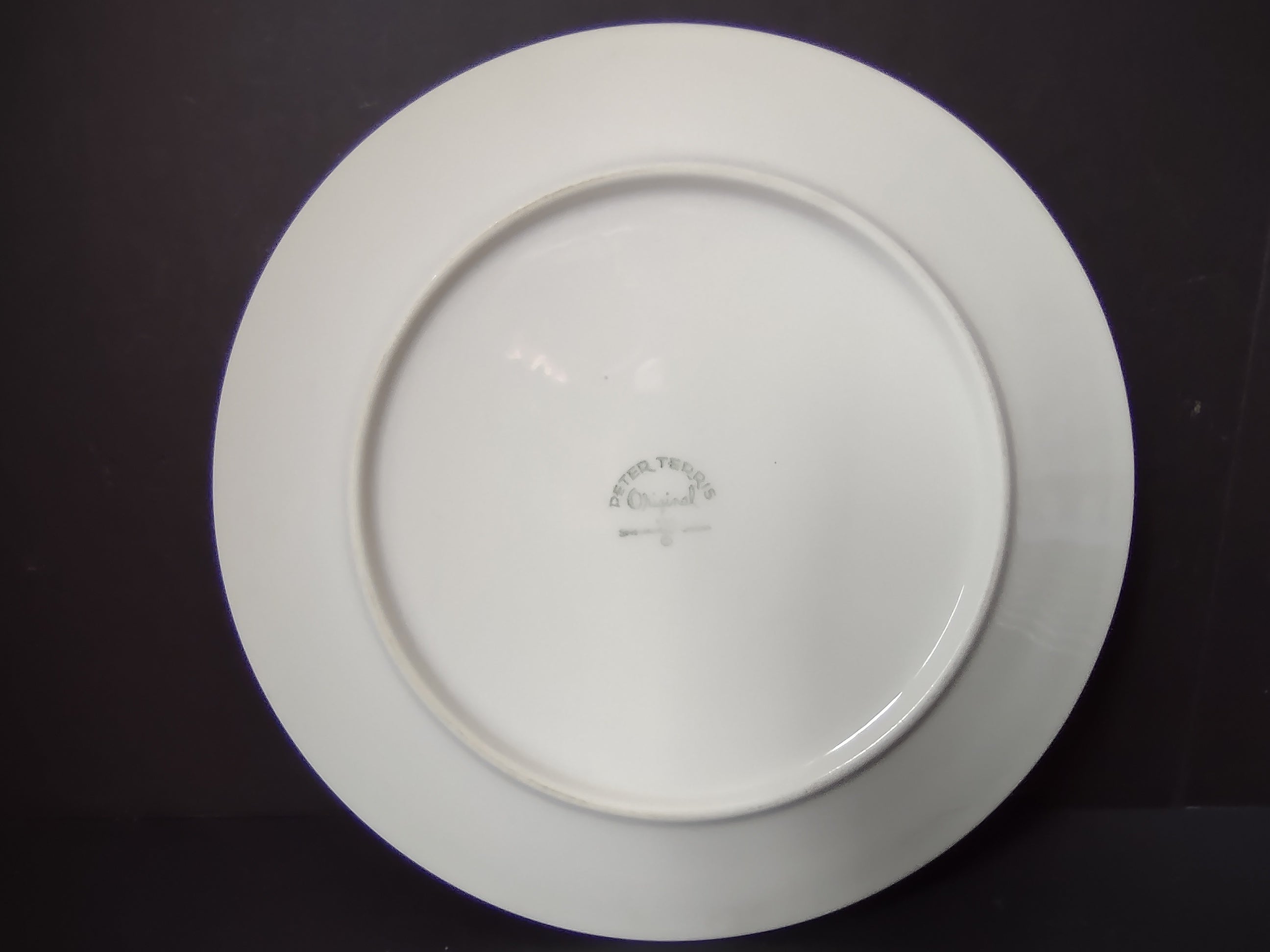 Vintage Peter Terris Original white coupe plate - back view showing Peter Terris Original backstamp