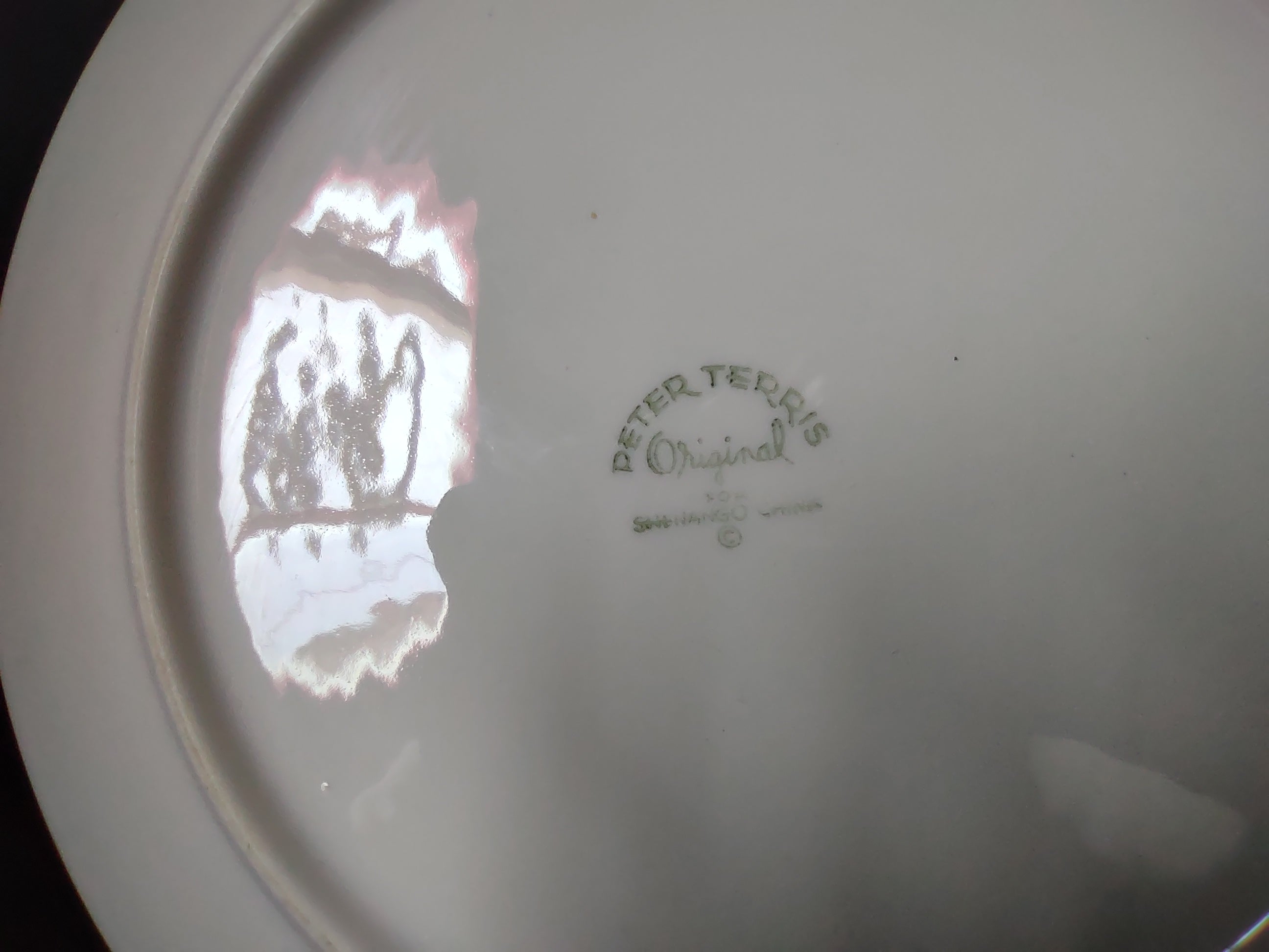 Vintage Peter Terris Original white coupe plate - close-up of Peter Terris Original backstamp