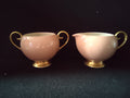 Vintage Flintridge China Pink and Gold Bouillon Cup - side view showing pink glaze and gold scrolled handle